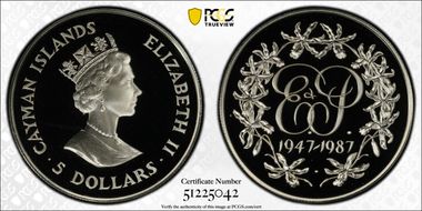 1987 $5 40th Wedding Anniv KM-85 PR69DCAM