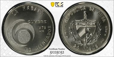 1979 20 Peso Non-Aligned Conference KM-44  Ag MS67