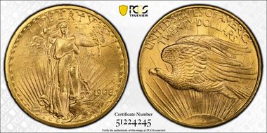 1908 $20 No Motto MS63