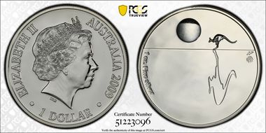 2009 $1 Kangaroo Ag-Sunset F12 Privy MS66