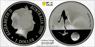 2010 $1 Kangaroo at Sunset Ag F15 Privy PR67DCAM