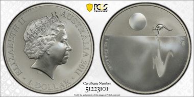 2011 $1 Kangaroo Ag-Sunset F15 Privy MS68