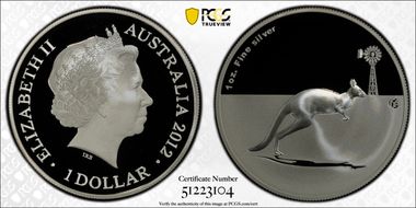 2012 $1 Kangaroo Ag F15 Privy PR70DCAM