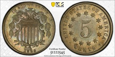 1883/2 5C Shield AU58