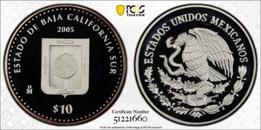 2005-Mo 10 Peso Baja California Sur KM-724  Ag PR69DCAM