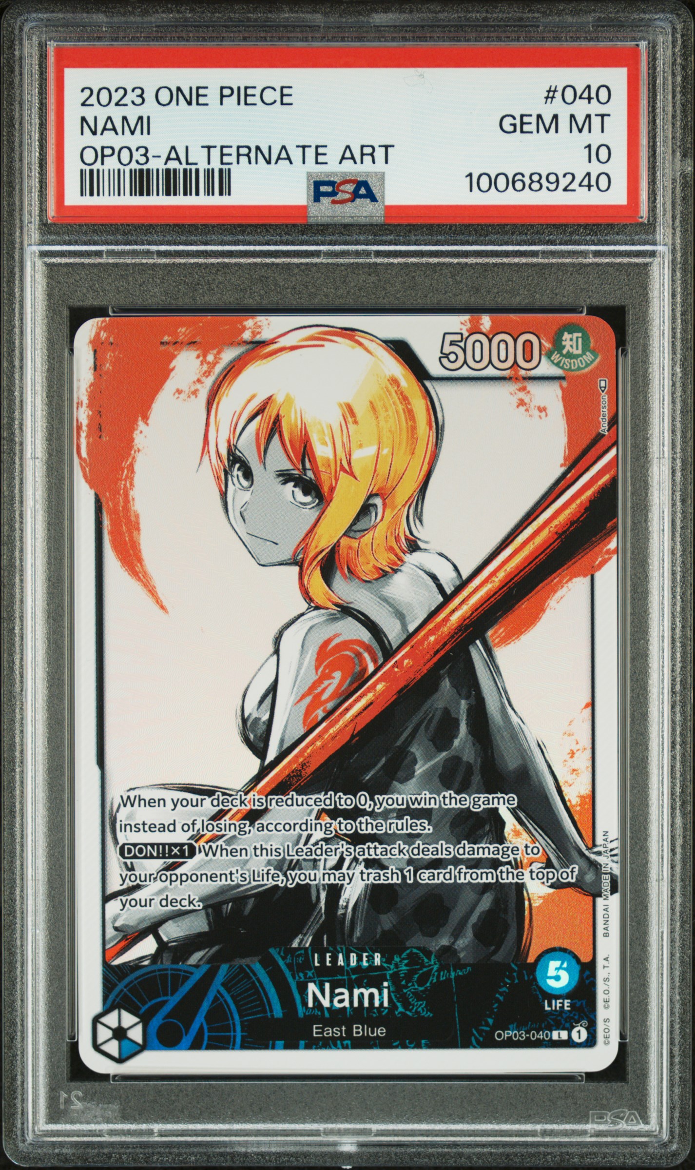2023 One Piece Pillars Of Strength Nami #040 (Op03-Alternate Art) Gem Mt 10 front