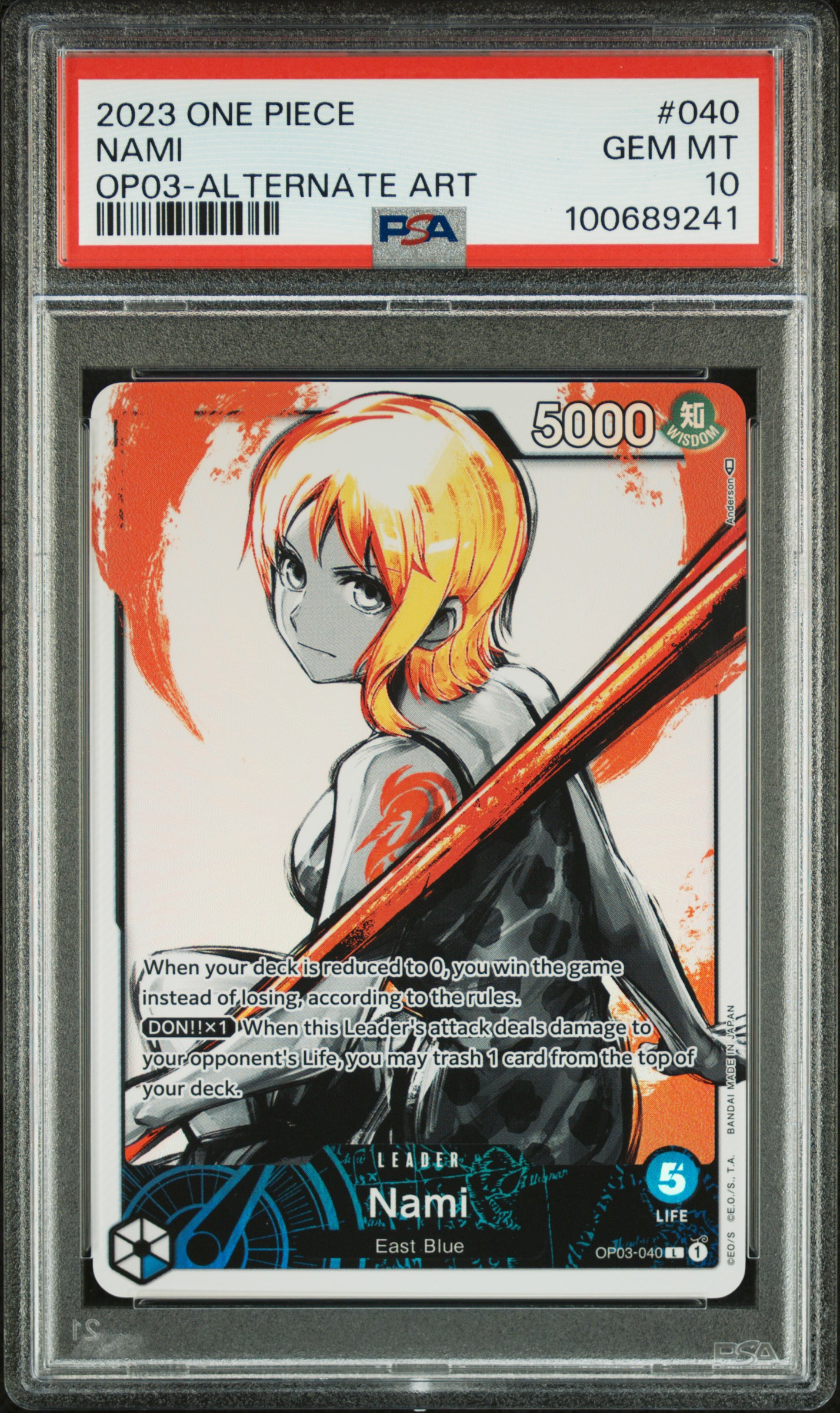 2023 One Piece Pillars Of Strength Nami #040 (Op03-Alternate Art) Gem Mt 10 front