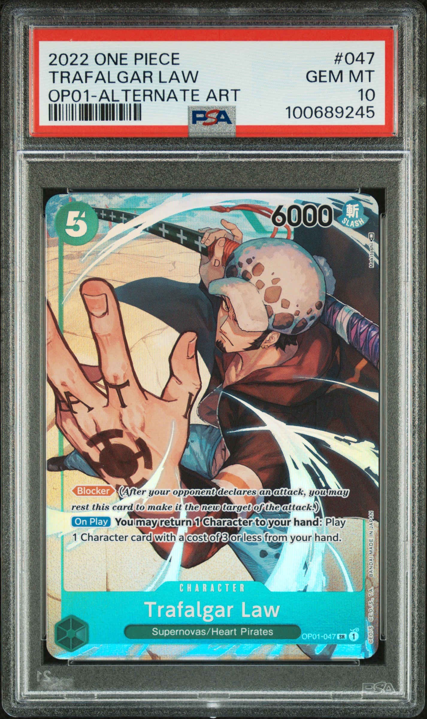 2022 One Piece Romance Dawn Trafalgar Law #047 (Op01-Alternate Art) Gem Mt 10 front