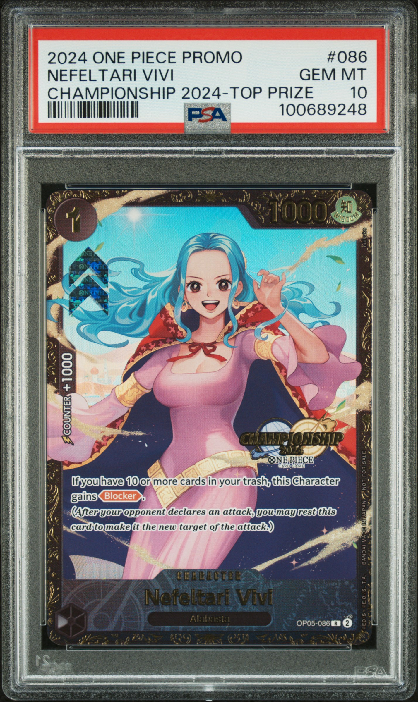 2024 One Piece Promos Nefeltari Vivi #086 (Championship 2024-Top Prize) Gem Mt 10 front
