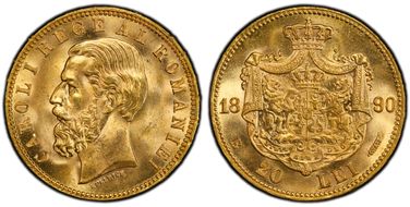 1890-B 20 Lei KM-20  Au MS65