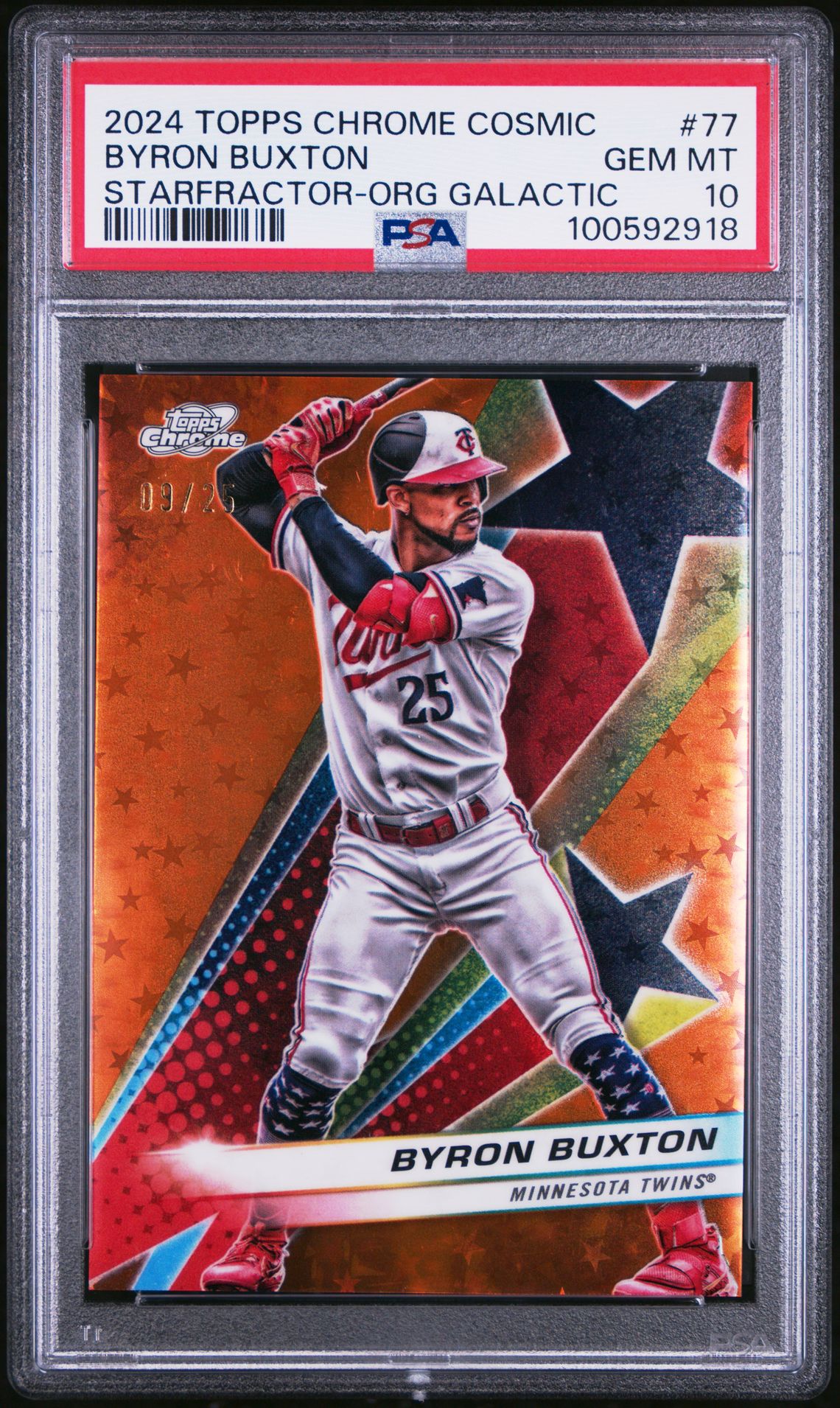2024 Topps Chrome Cosmic Starfractor Byron Buxton #77 (Starfractor-Org Galactic) Gem Mt 10 front
