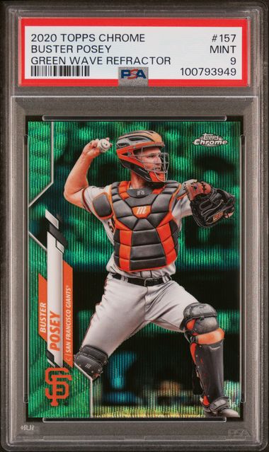 2020 Topps Chrome Buster Posey #157 (Green Wave Refractor) Mint 9 front
