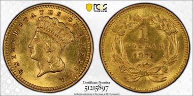 1873 G$1 Open 3 MS61