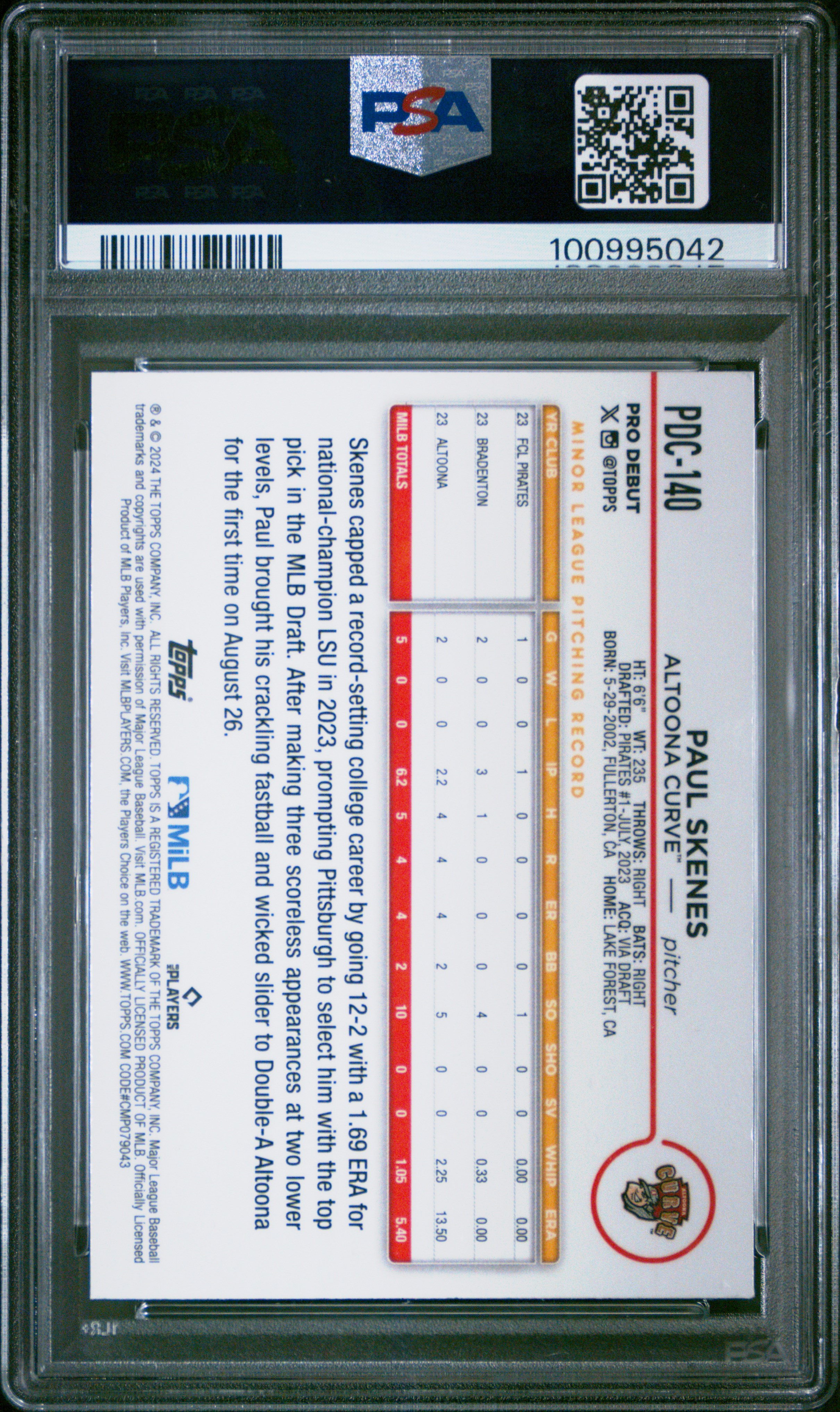 2024 Topps Pro Debut Paul Skenes #Pdc140 (Chrome-X-Fractor) Mint 9 back