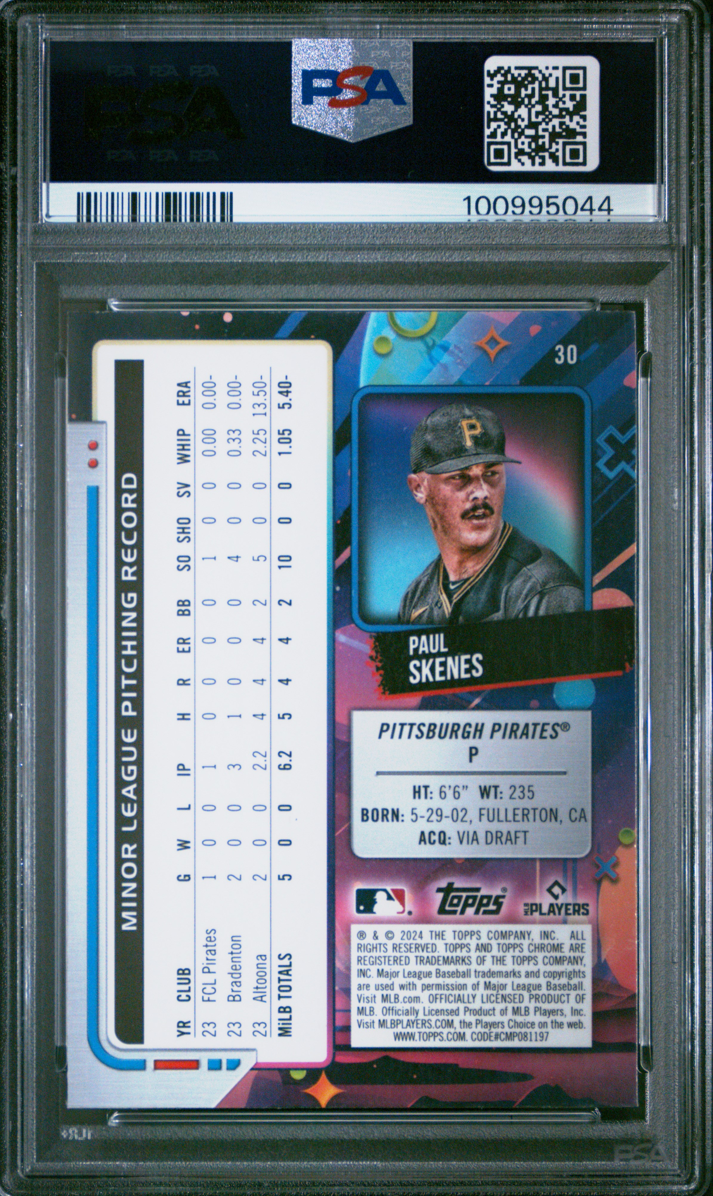 2024 Topps Chrome Cosmic Paul Skenes #30 Gem Mt 10 back
