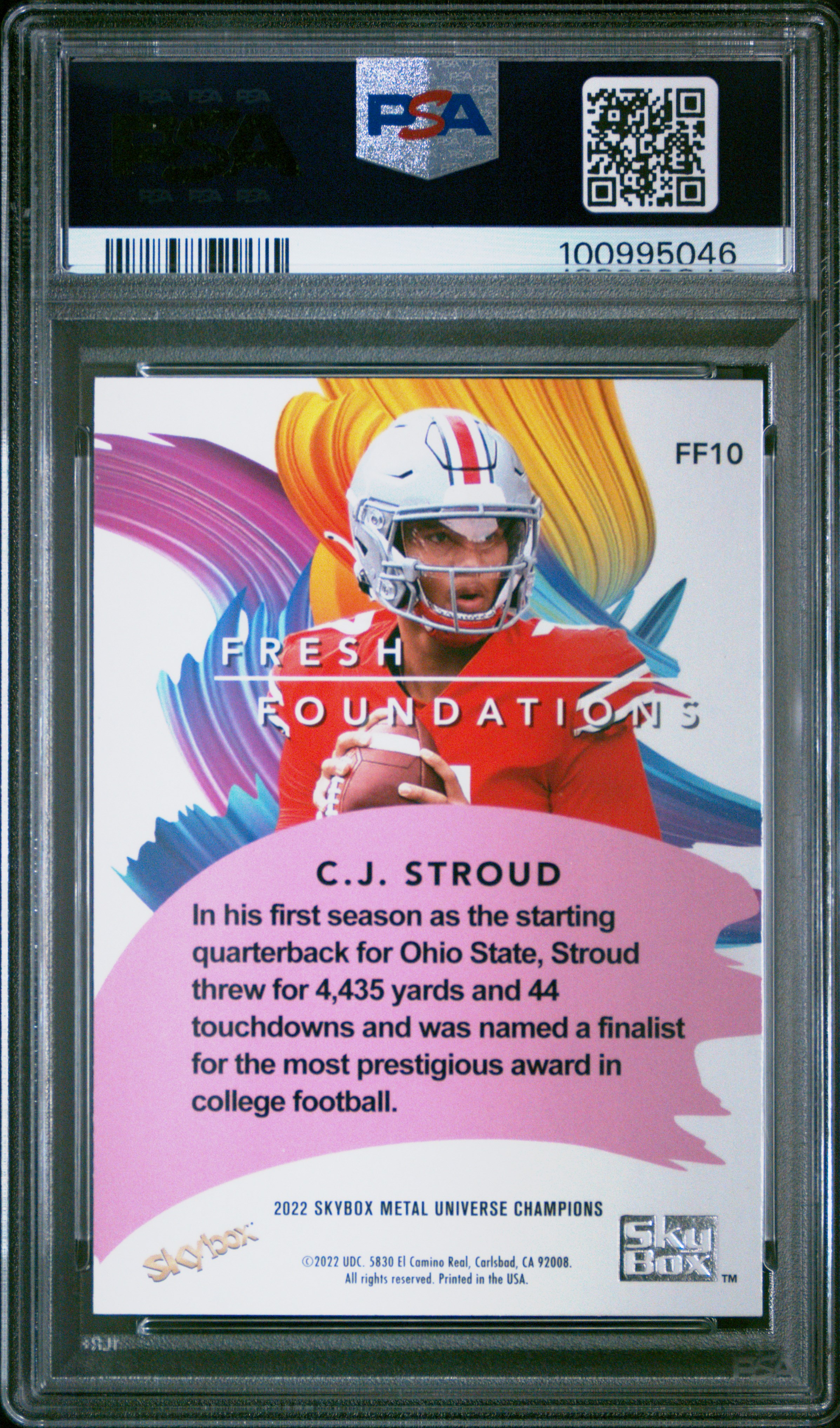 2022 Skybox Metal Universe Champions Fresh Foundations Cj Stroud #Ff10 (Fresh Foundations-Aqua) Gem Mt 10 back