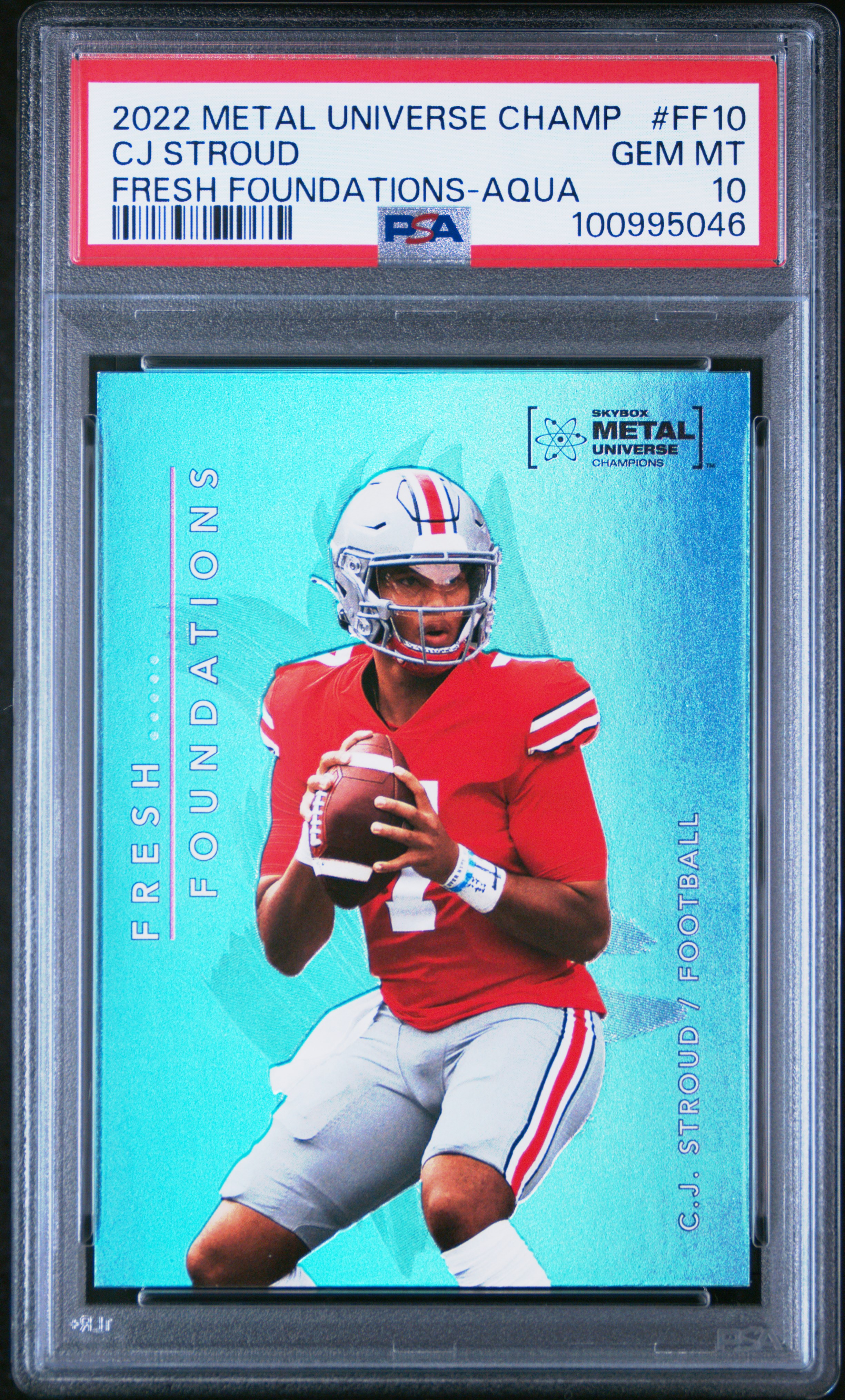 2022 Skybox Metal Universe Champions Fresh Foundations Cj Stroud #Ff10 (Fresh Foundations-Aqua) Gem Mt 10 front