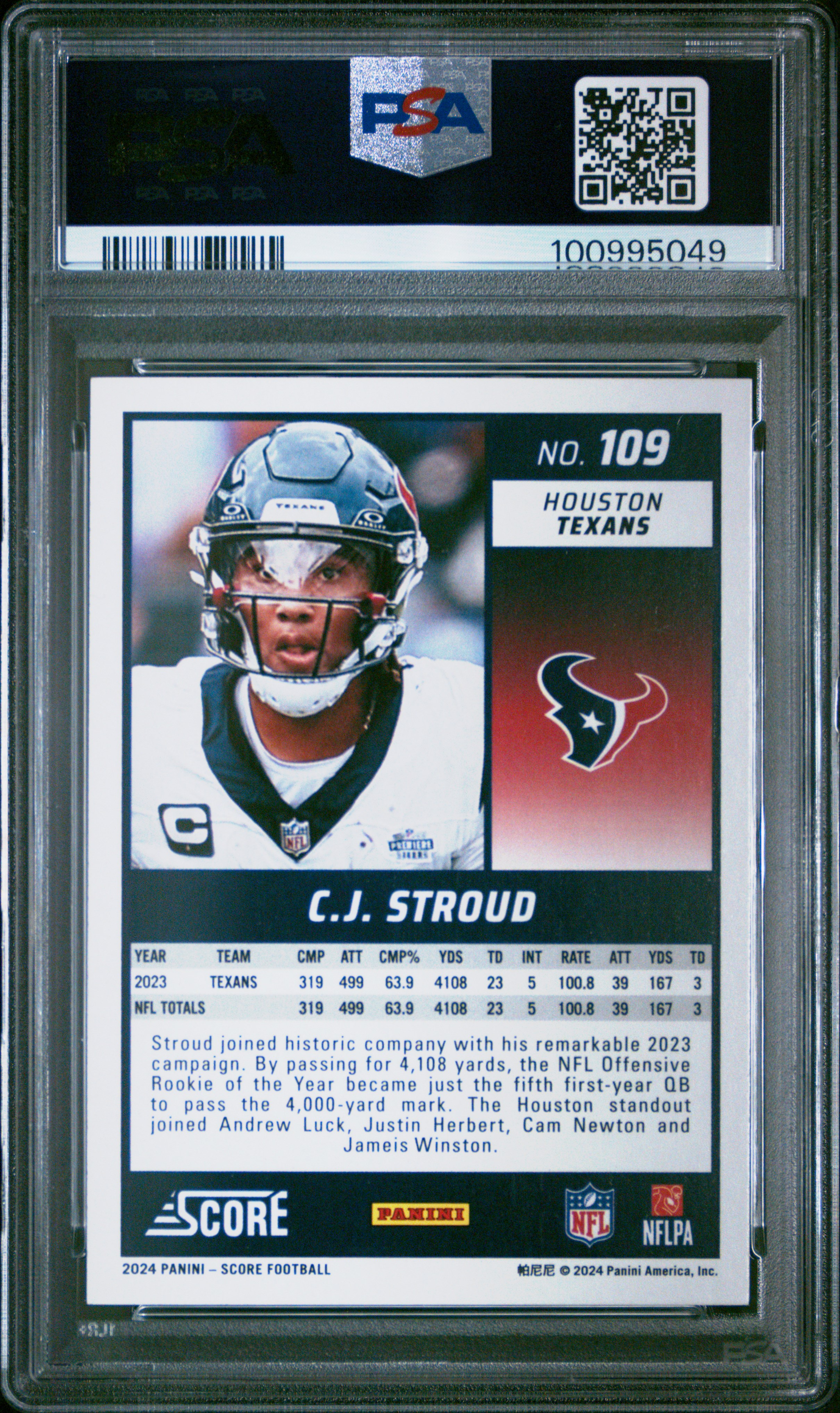 2024 Panini Score Cj Stroud #109 Gem Mt 10 back