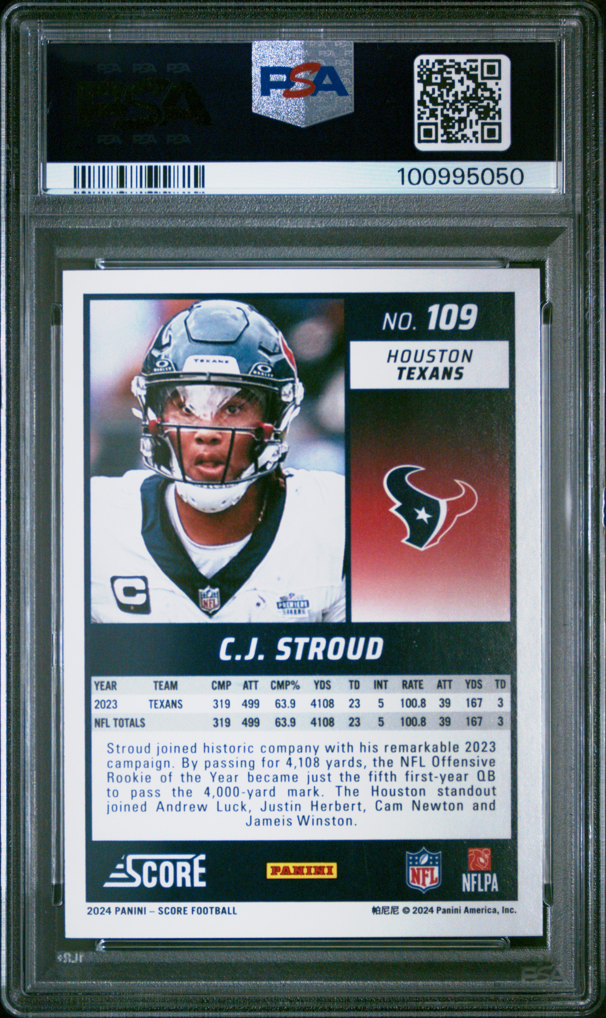 2024 Panini Score Cj Stroud #109 Mint 9 back