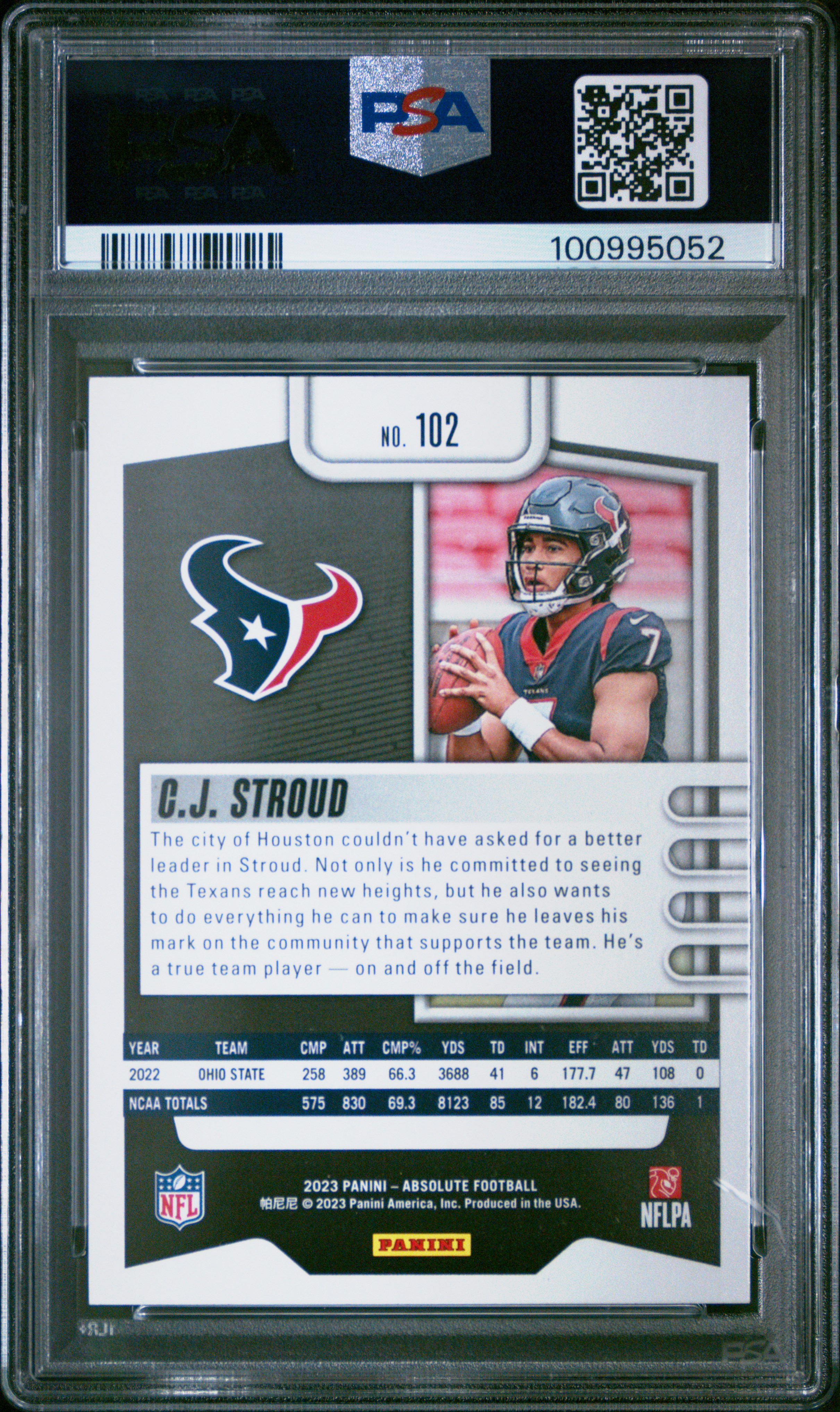 2023 Panini Absolute Cj Stroud #102 Gem Mt 10 back