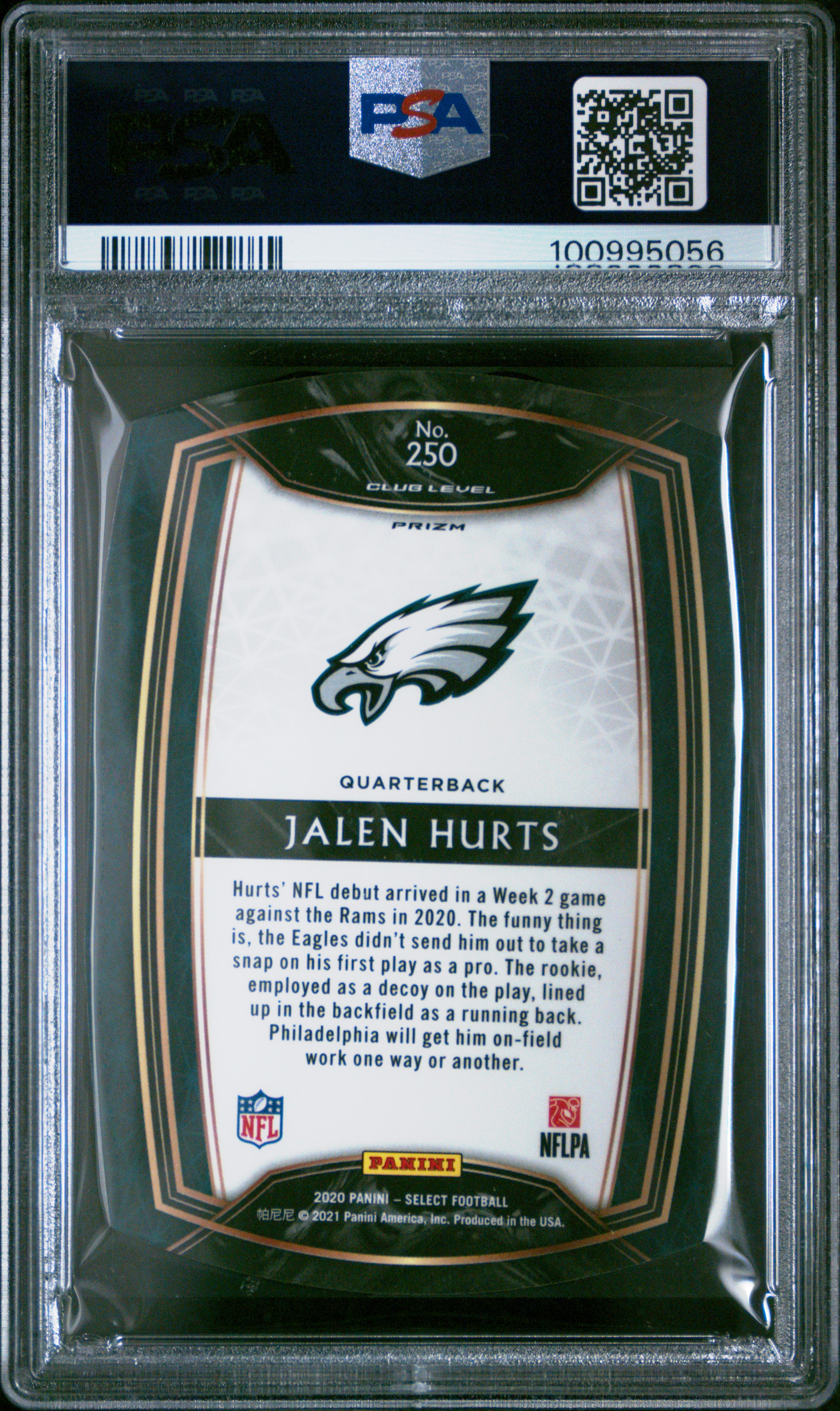 2020 Panini Select Jalen Hurts #250 (Die-Cut Blue Prizm) Mint 9 back