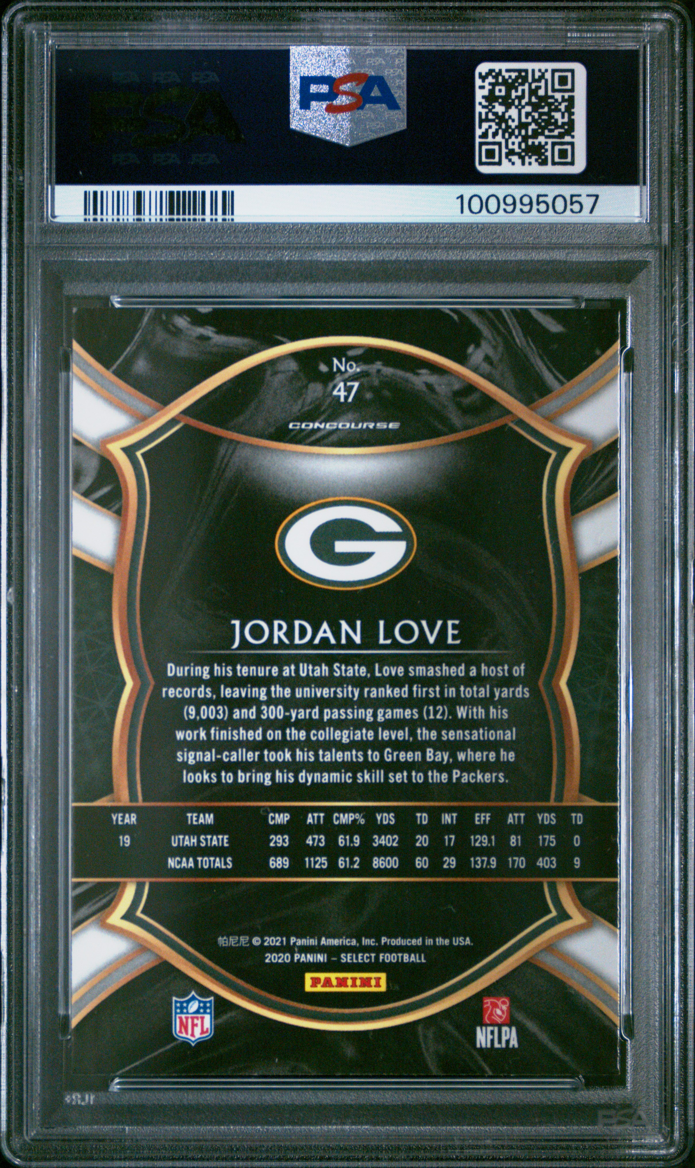 2020 Panini Select Jordan Love #47 Gem Mt 10 back