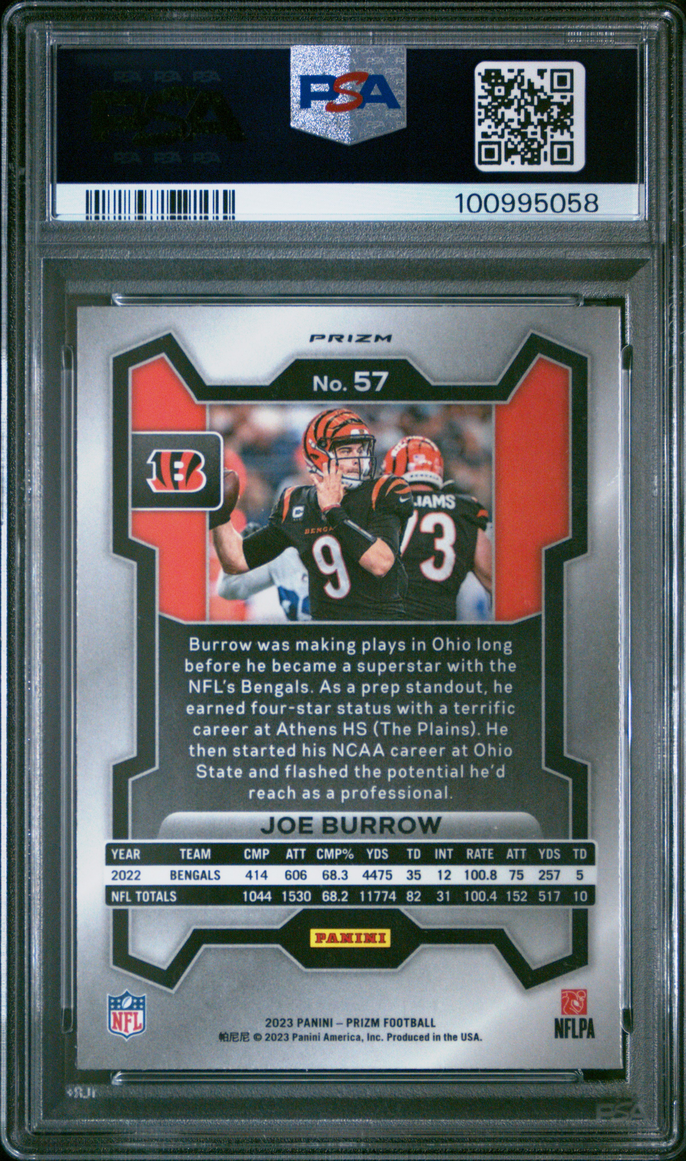 2023 Panini Prizm Joe Burrow #57 (Silver Prizm) Gem Mt 10 back