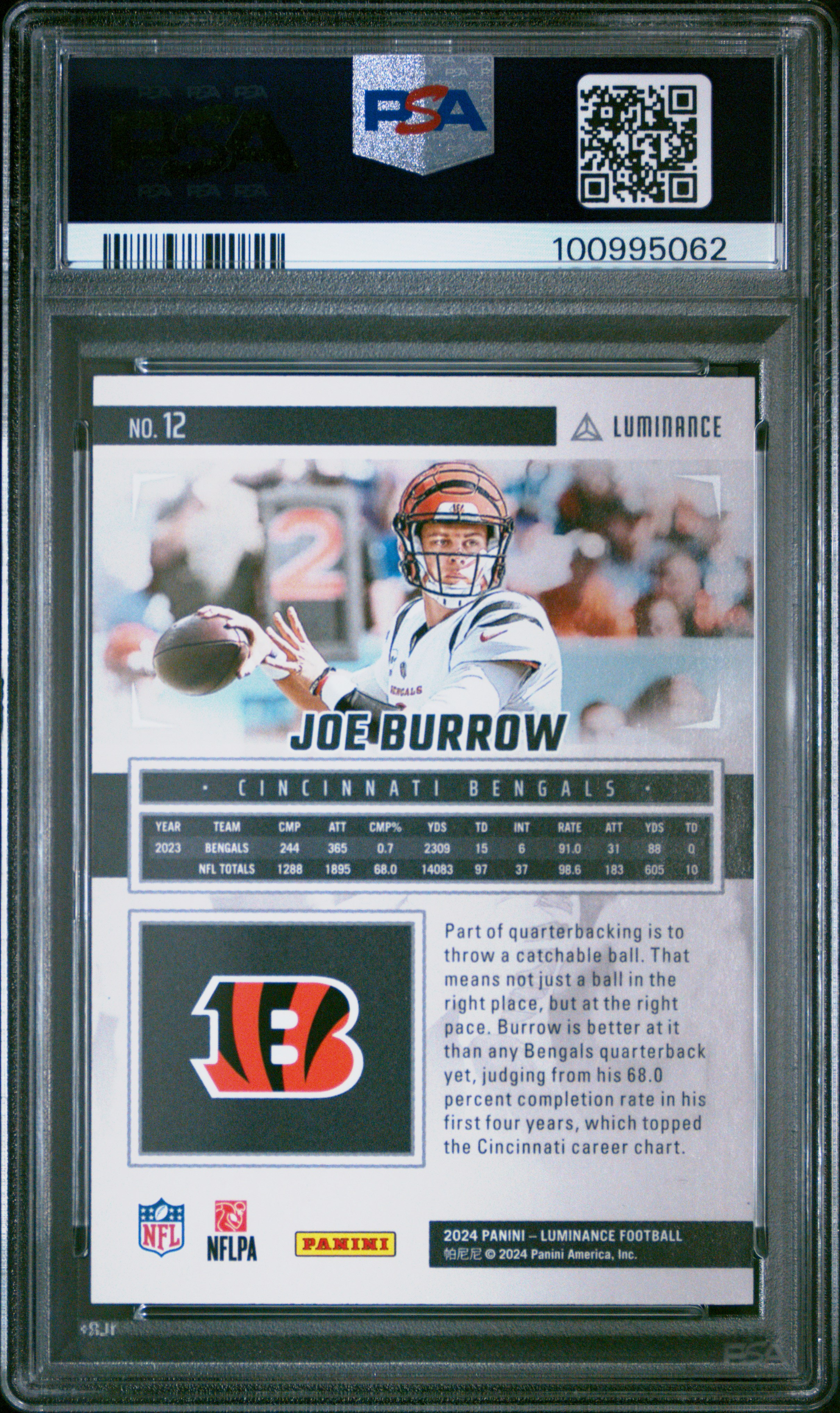 2024 Panini Luminance Joe Burrow #12 (Gold) Mint 9 back