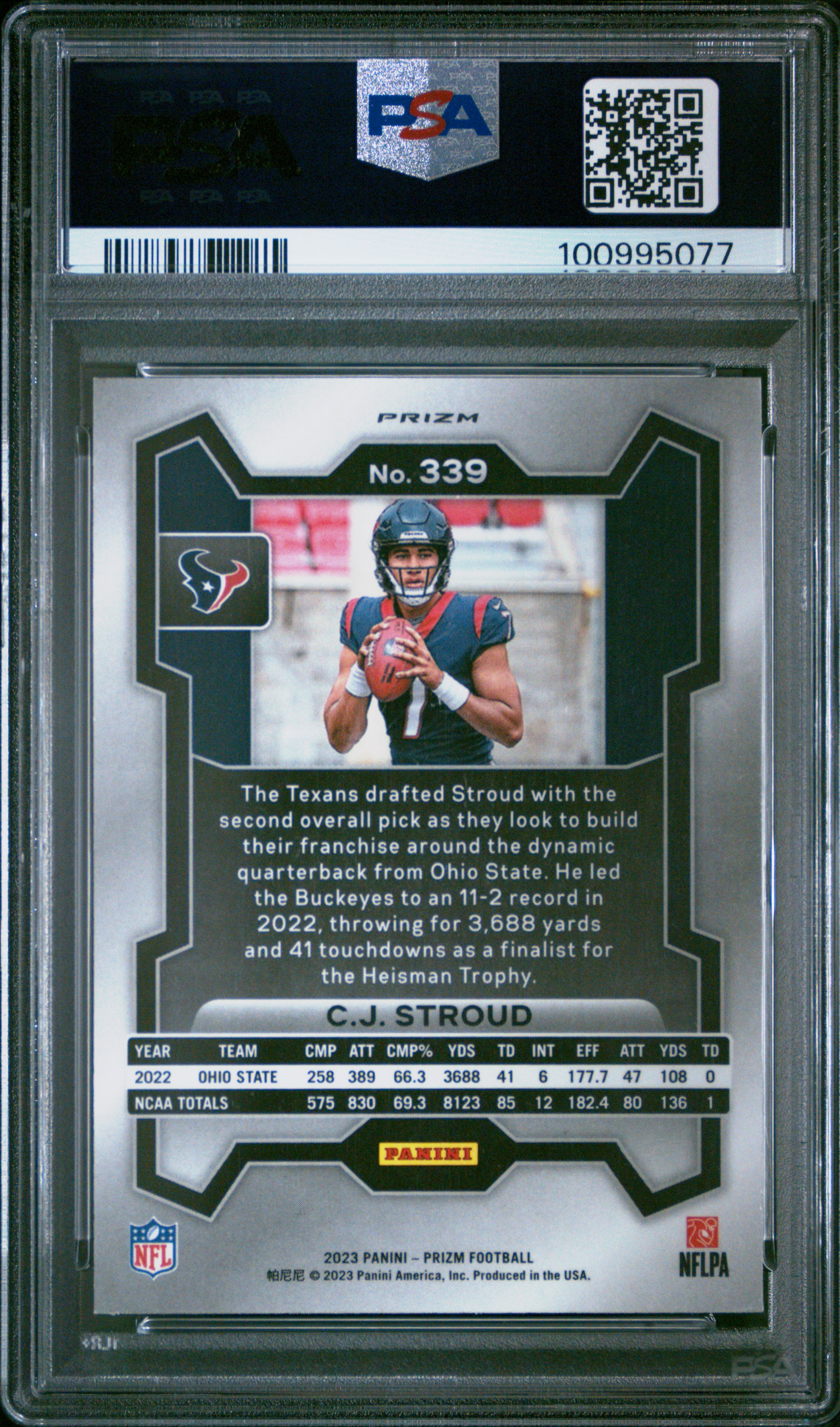 2023 Panini Prizm Cj Stroud #339 (Silver Prizm) Mint 9 back