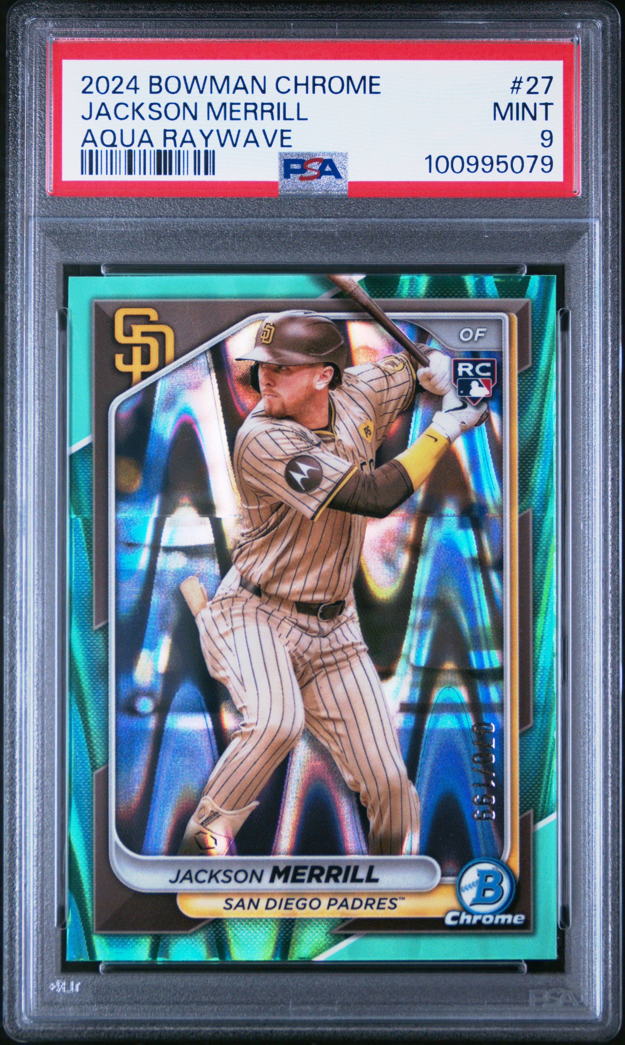 2024 Bowman Chrome Jackson Merrill #27 (Aqua Raywave) Mint 9 front