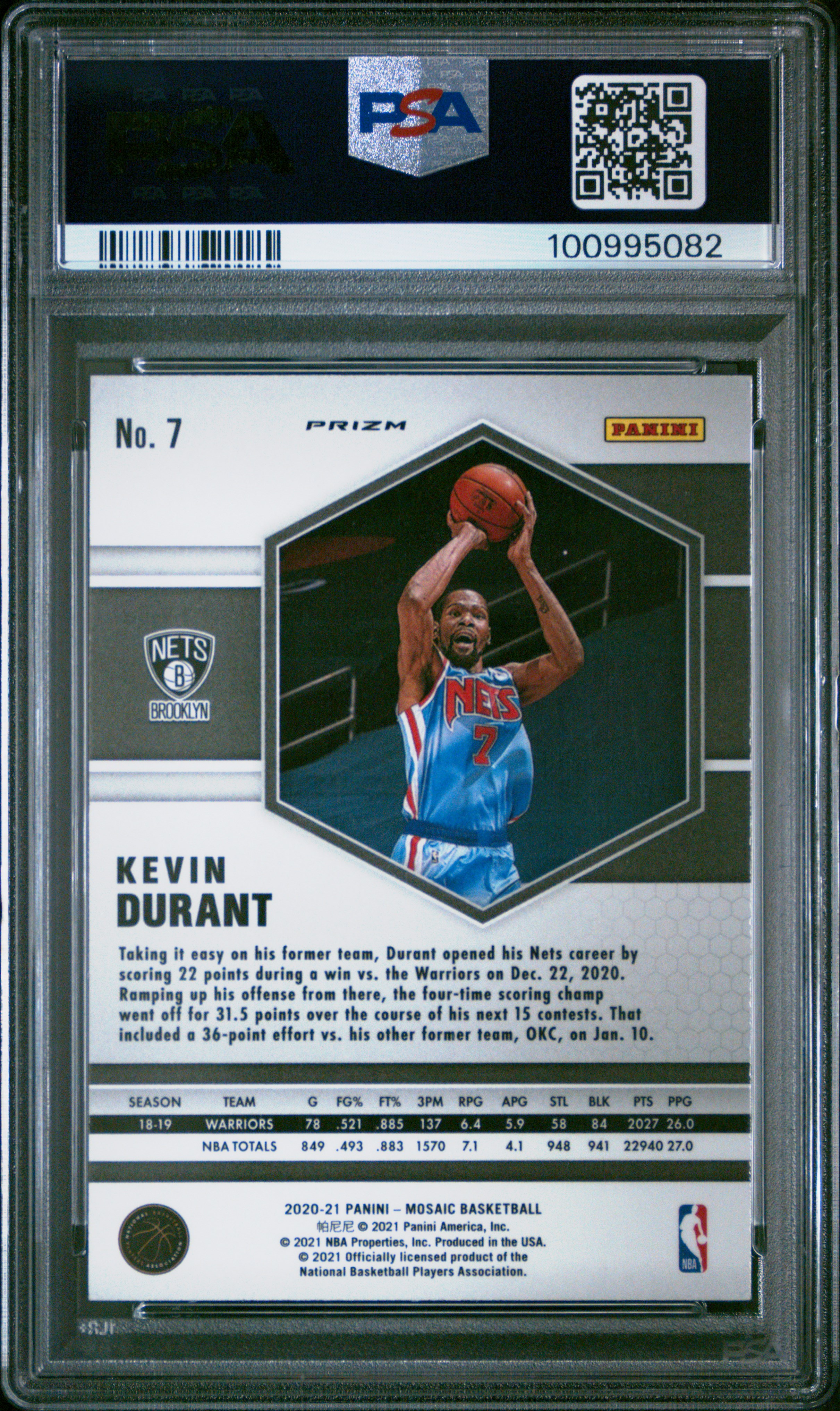 2020 Panini Mosaic Kevin Durant #7 (Reactive Orange) Nm-Mt 8 back