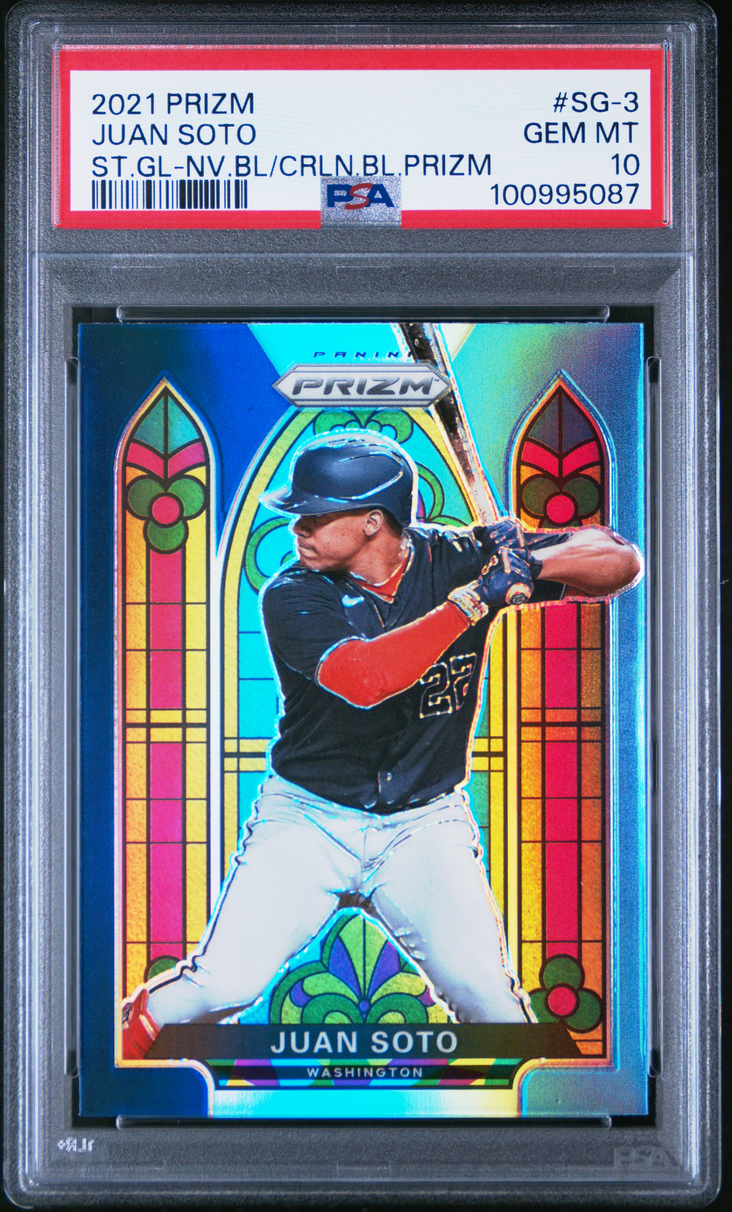 2021 Panini Prizm Stained Glass Juan Soto #Sg-3 (St.gl-Nv.bl/Crln.bl.prizm) Gem Mt 10 front