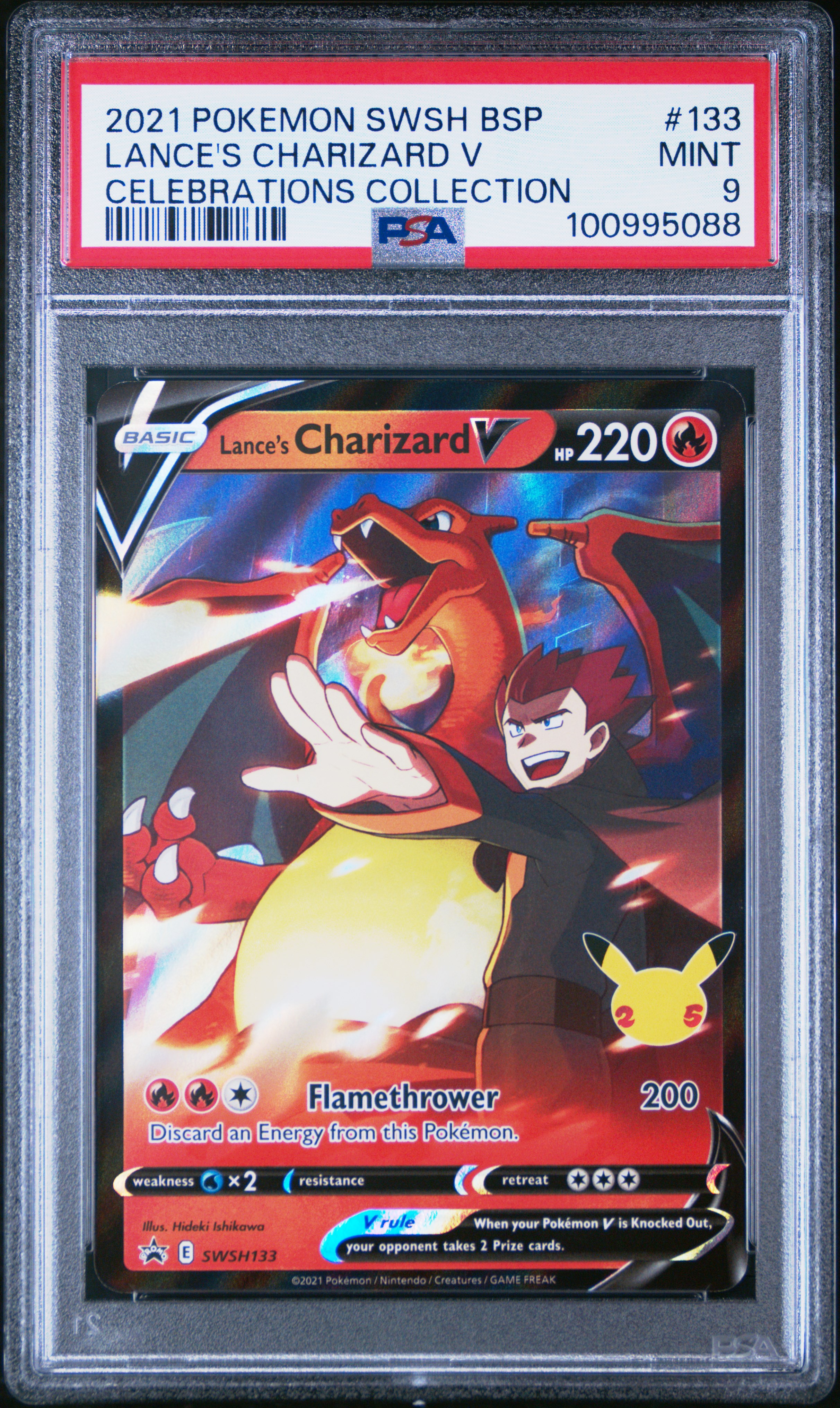 2021 Pokemon Swsh Black Star Promo Lance's Charizard V #133 (Celebrations Collection) Mint 9 front