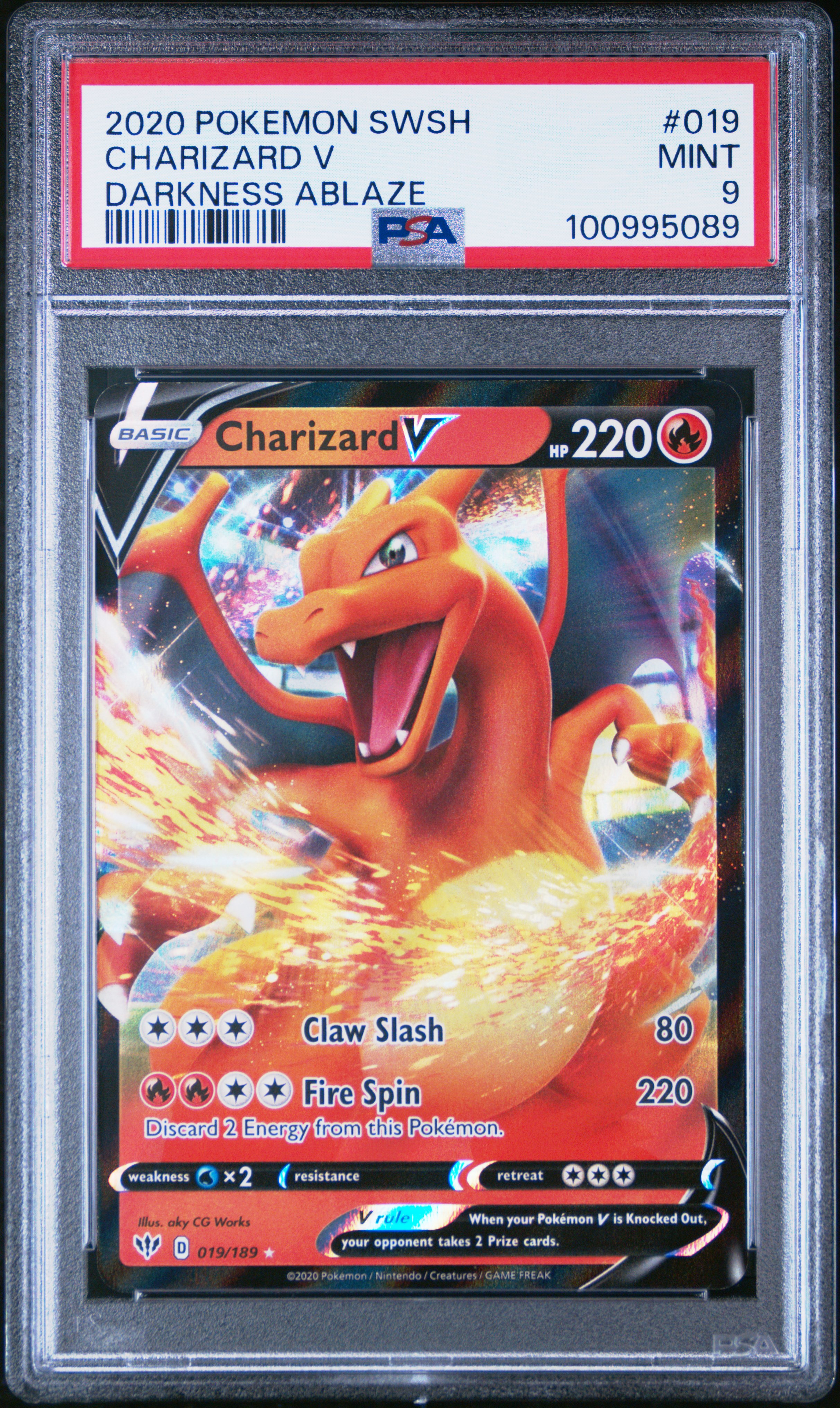 2020 Pokemon Sword & Shield Darkness Ablaze Charizard V #019 (Darkness Ablaze) Mint 9 front