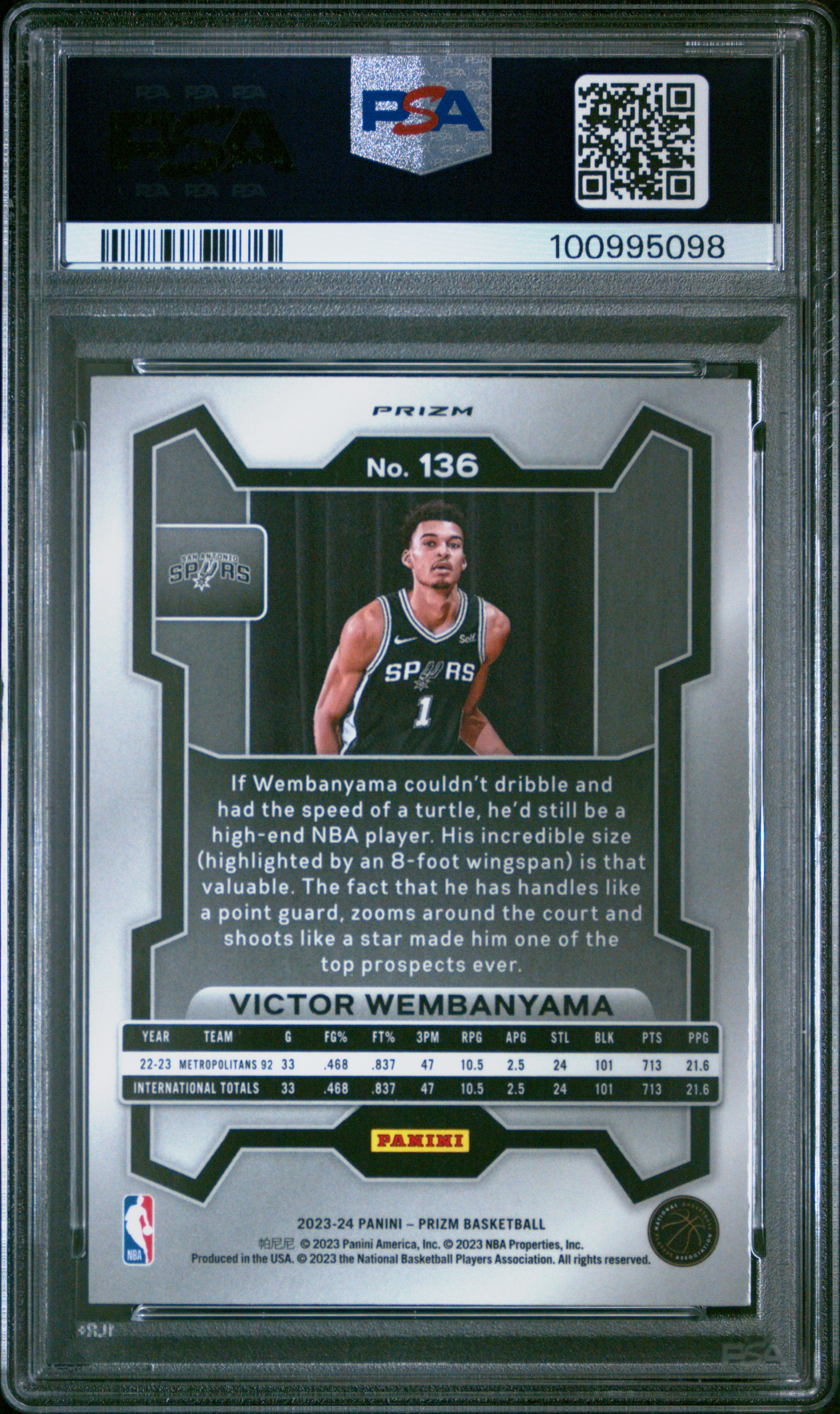 2023 Panini Prizm Victor Wembanyama #136 (Red Ice) Mint 9 back