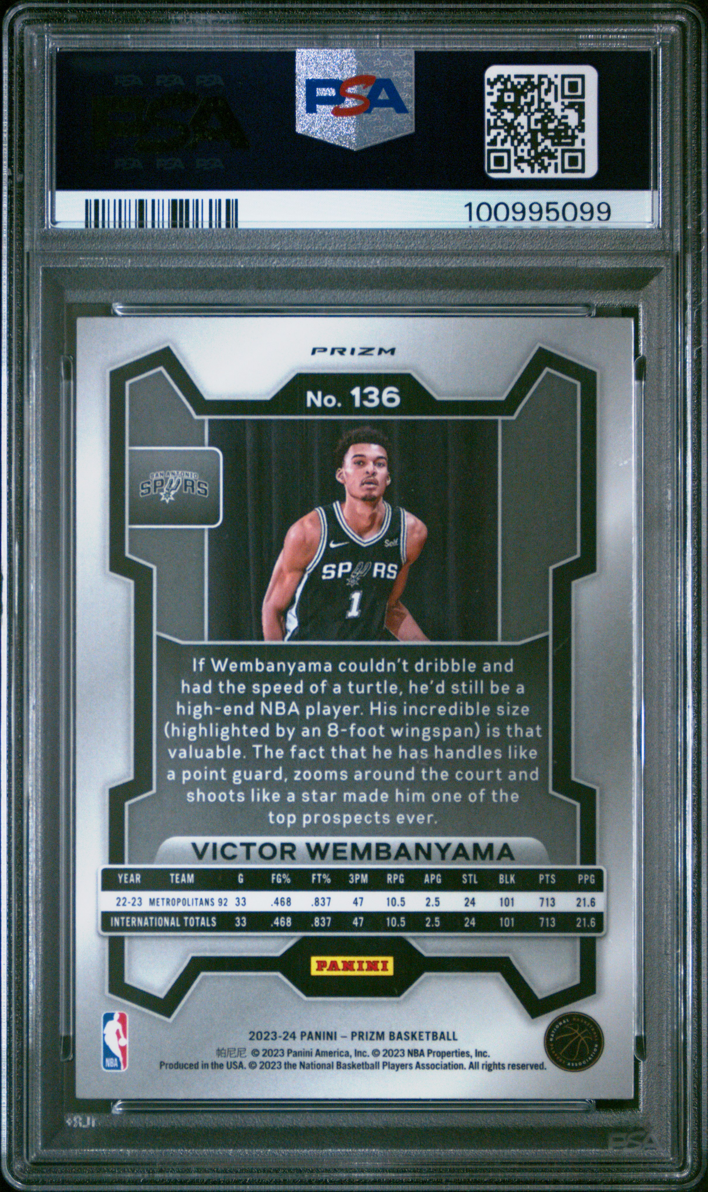 2023 Panini Prizm Victor Wembanyama #136 (Red Ice) Gem Mt 10 back