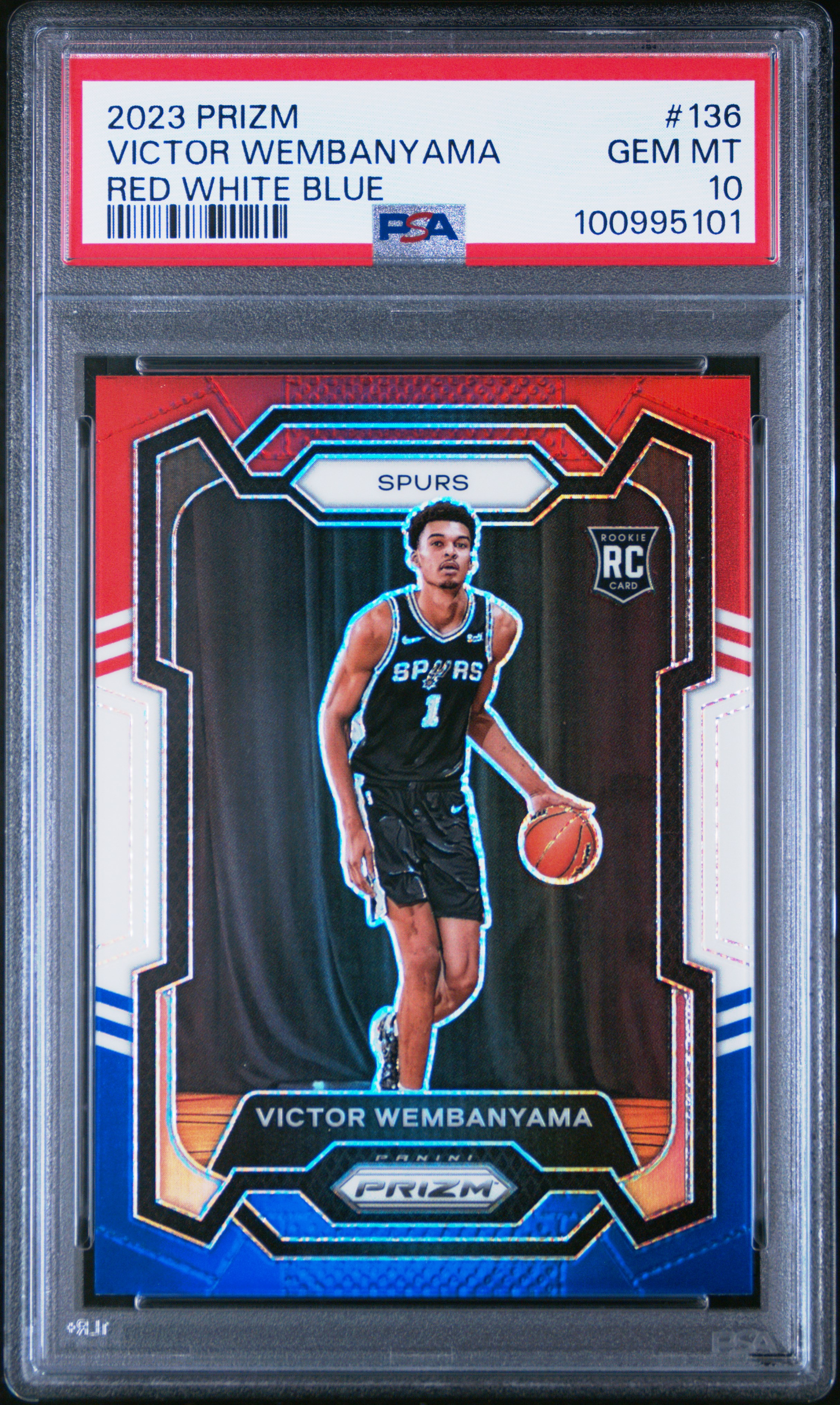 2023 Panini Prizm Victor Wembanyama #136 (Red White Blue) Gem Mt 10 front