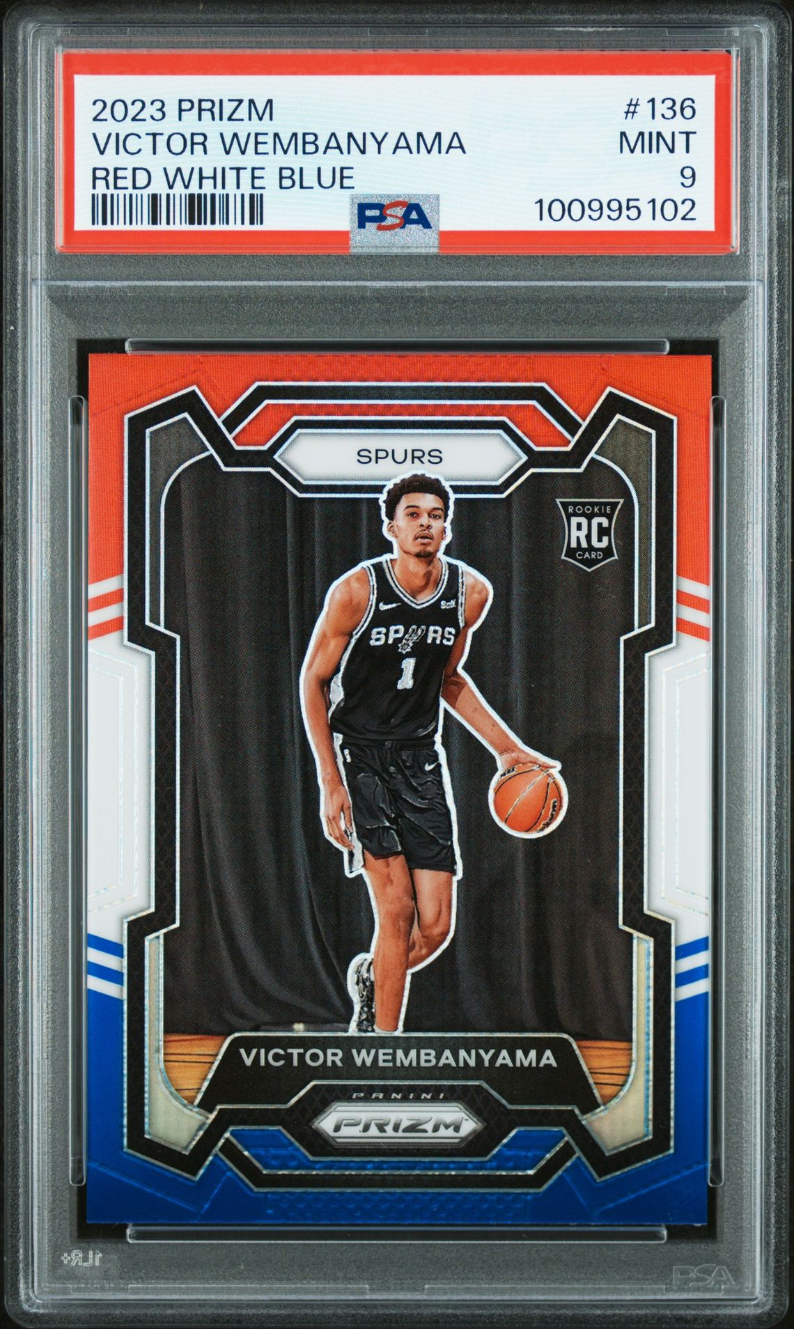 2023 Panini Prizm Victor Wembanyama #136 (Red White Blue) Mint 9 front