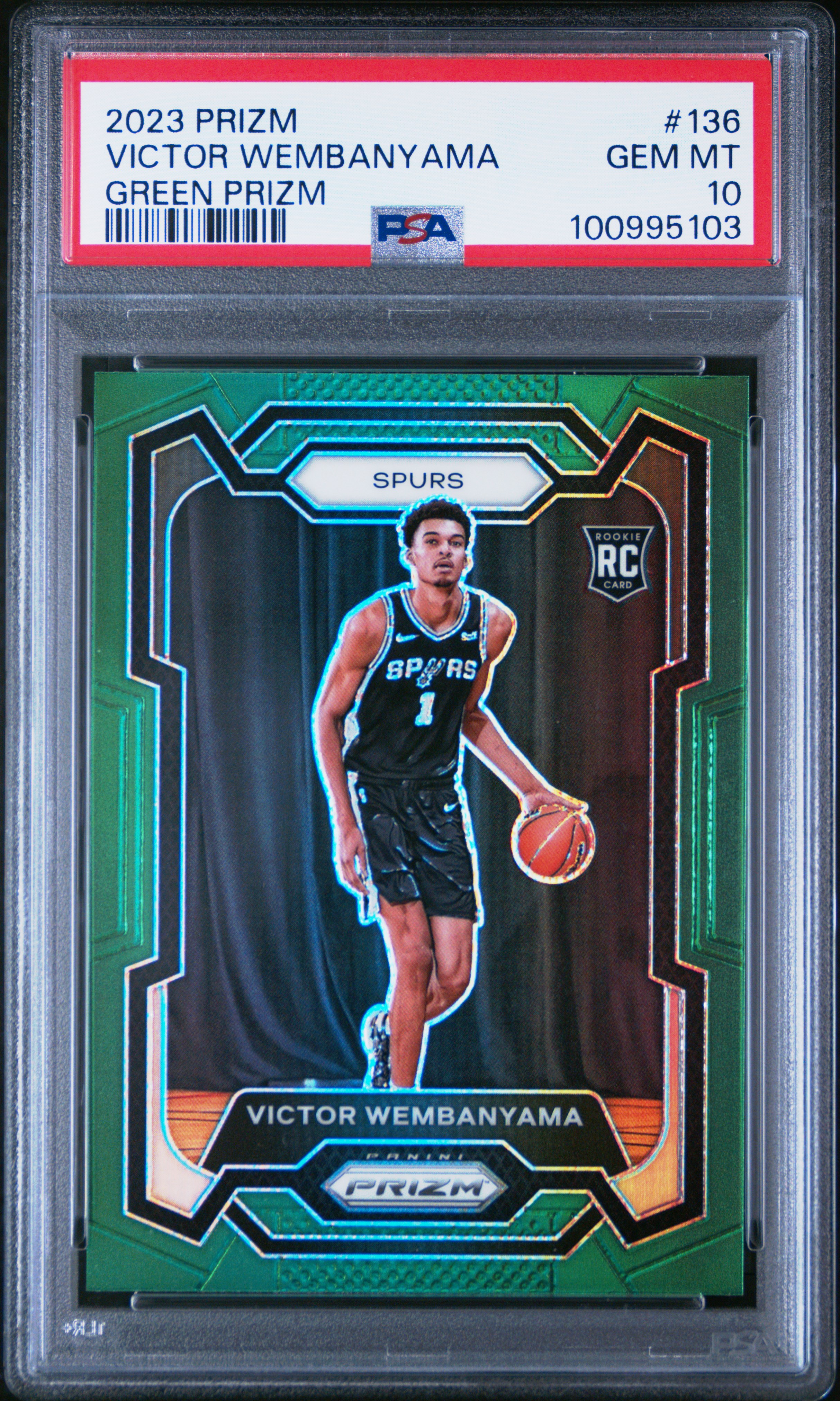 2023 Panini Prizm Victor Wembanyama #136 (Green Prizm) Gem Mt 10 front
