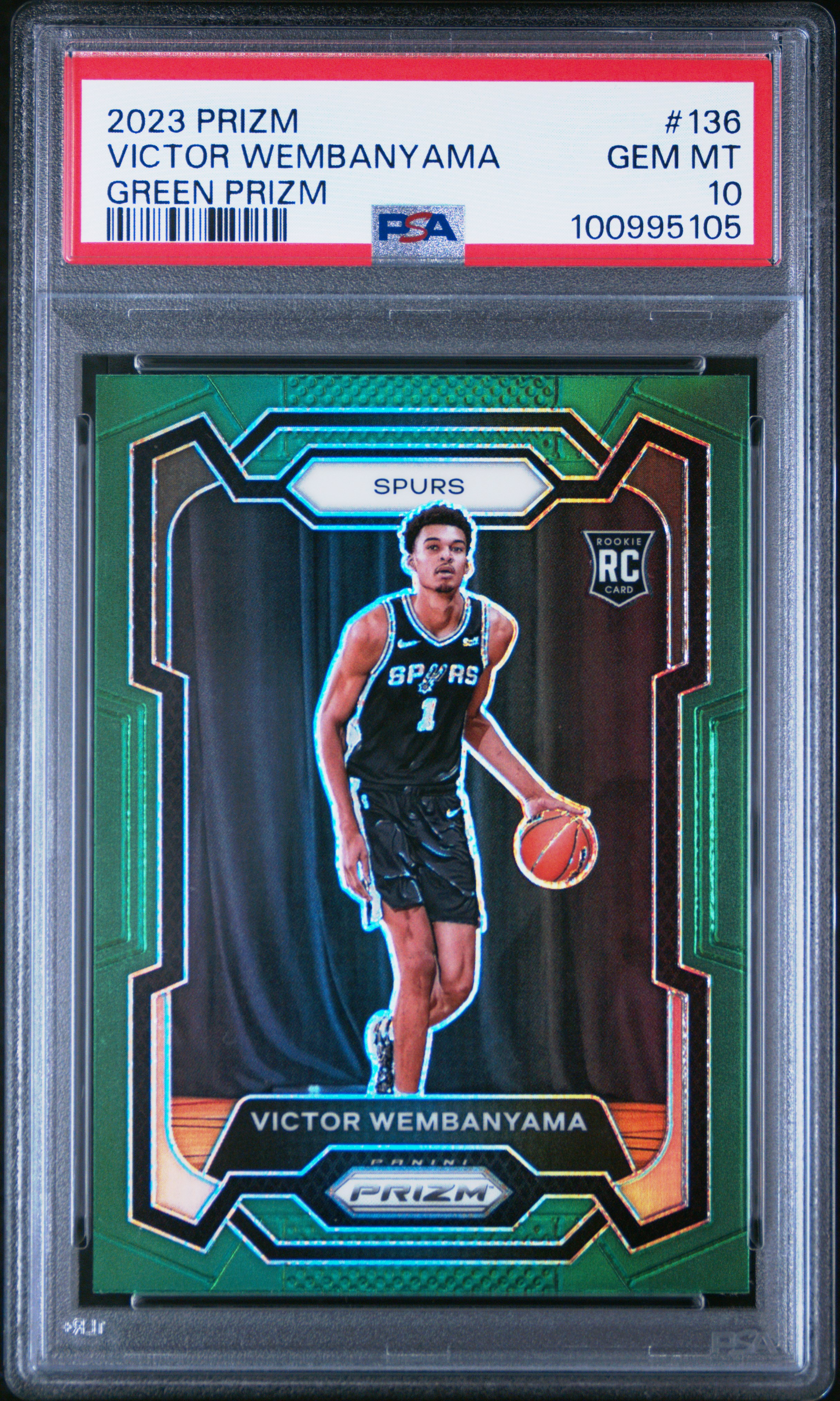 2023 Panini Prizm Victor Wembanyama #136 (Green Prizm) Gem Mt 10 front