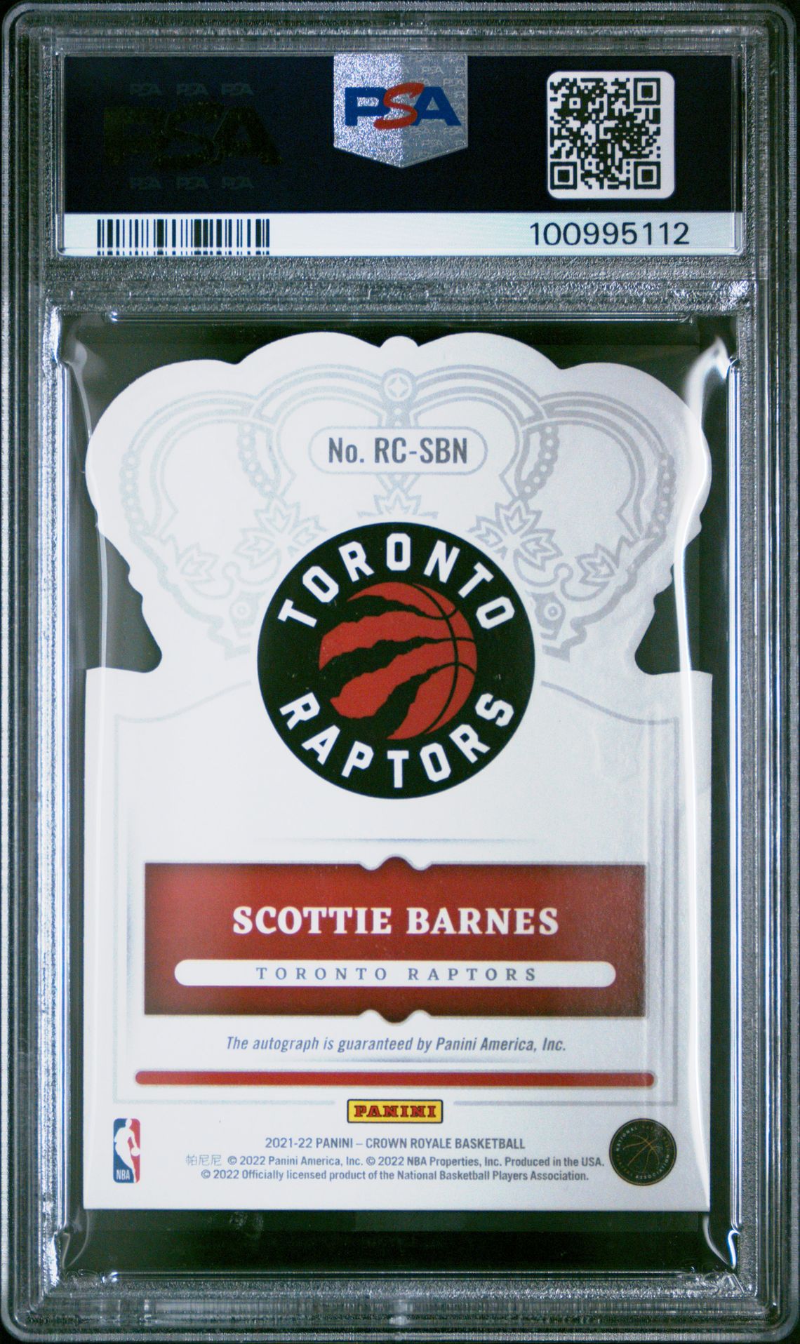2021 Panini Crown Royale Rookie Crown Autographs Scottie Barnes #Sbn (Rookie Crown Autograph) Mint 9 back