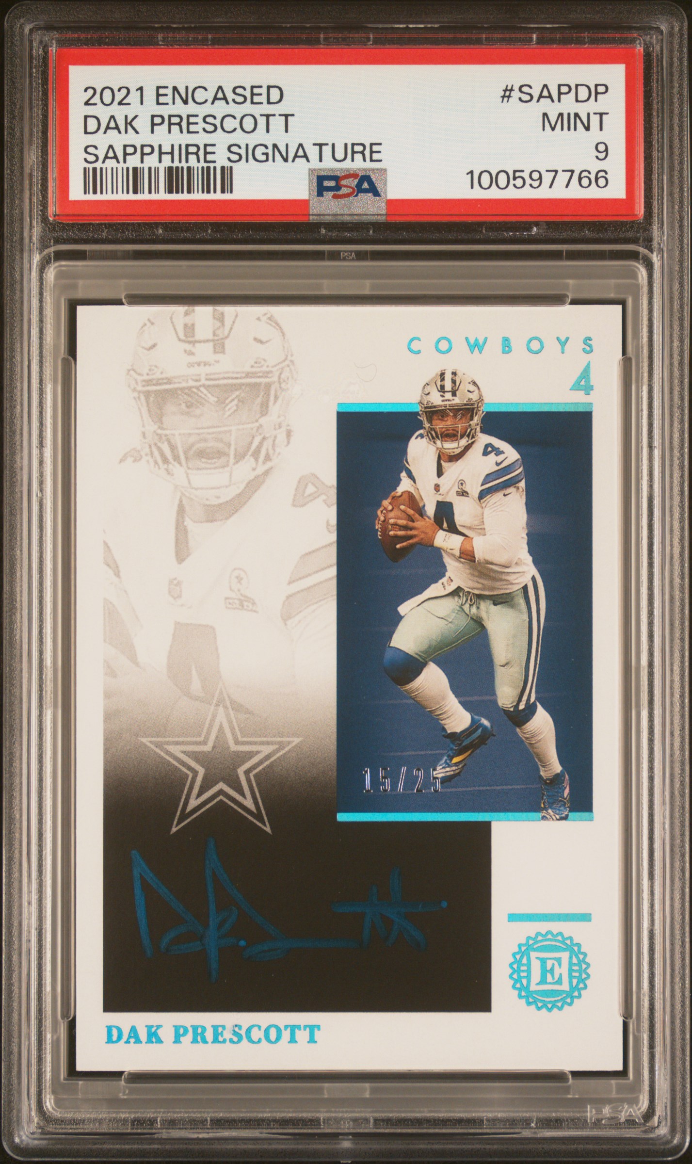 2021 Panini Encased Sapphire Signatures Dak Prescott #Sapdp (Sapphire Signature) Mint 9 front
