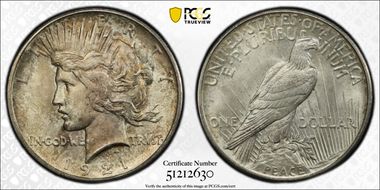 1921 $1 VAM 1F, Polishing Lines Peace MS65