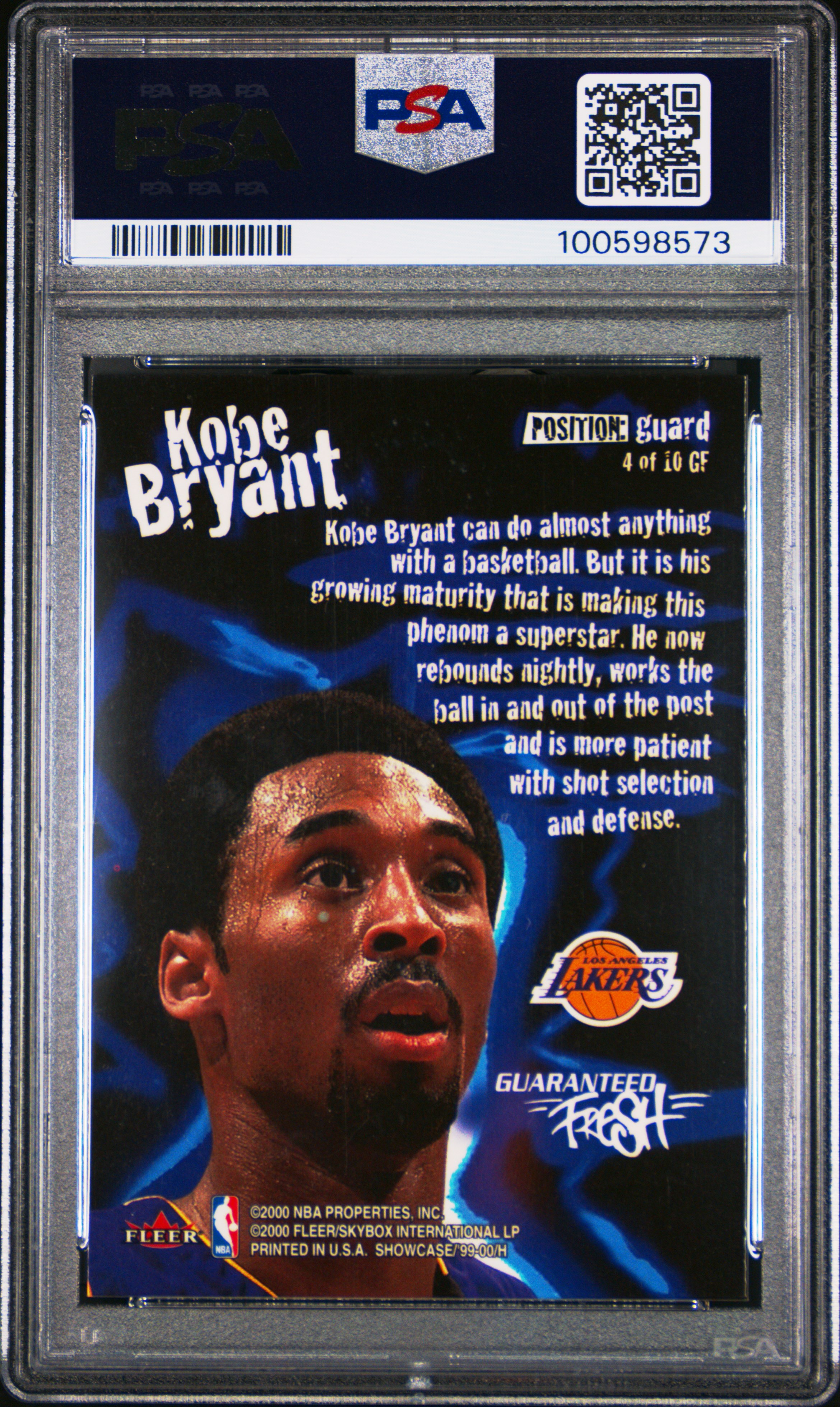 1999 Flair Showcase Guaranteed Fresh Kobe Bryant #4 (Guaranteed Fresh) Mint 9 back