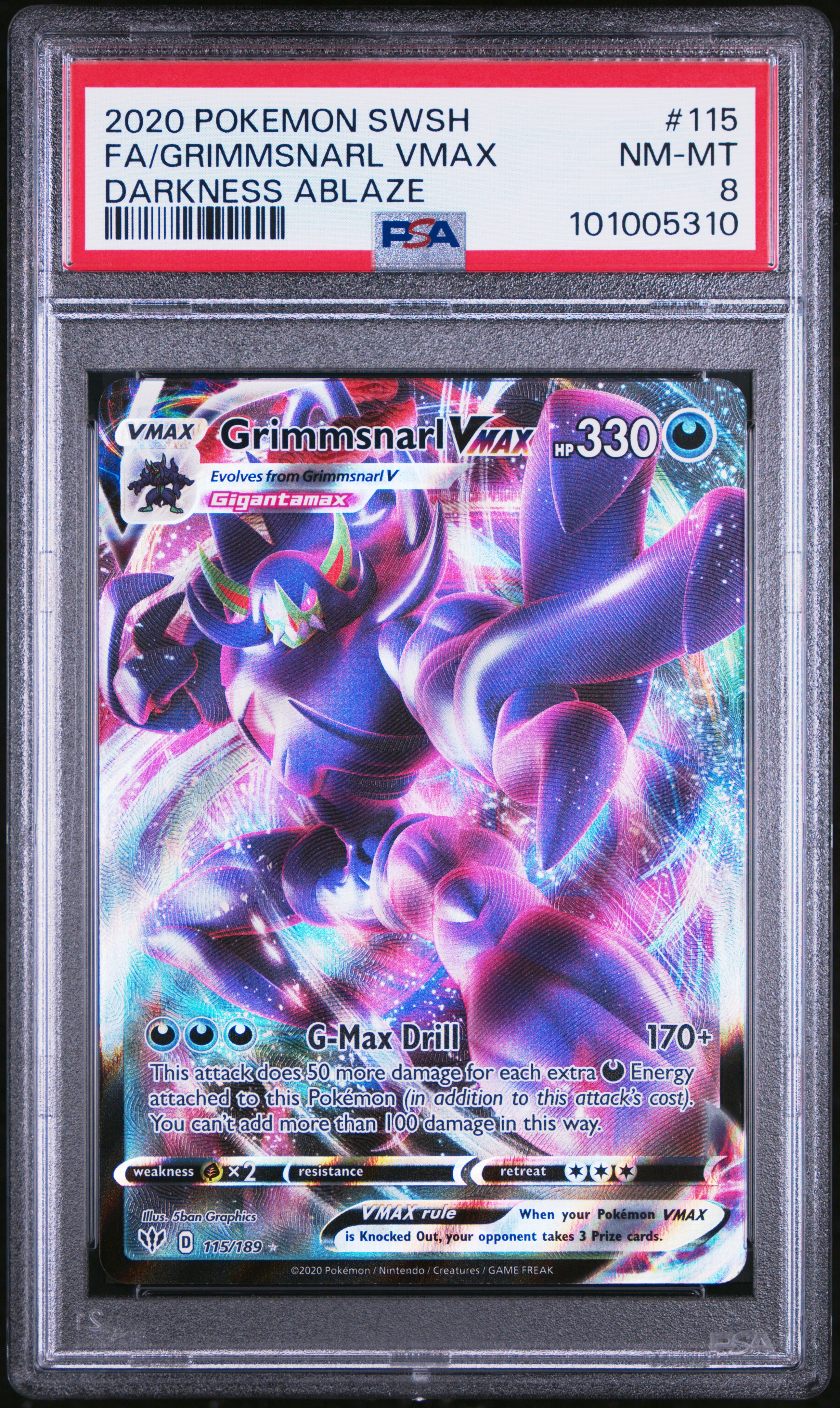 2020 #115 Full Art/Grimmsnarl Vmax PSA 8 Sword & Shield Darkness Ablaze Pokemon