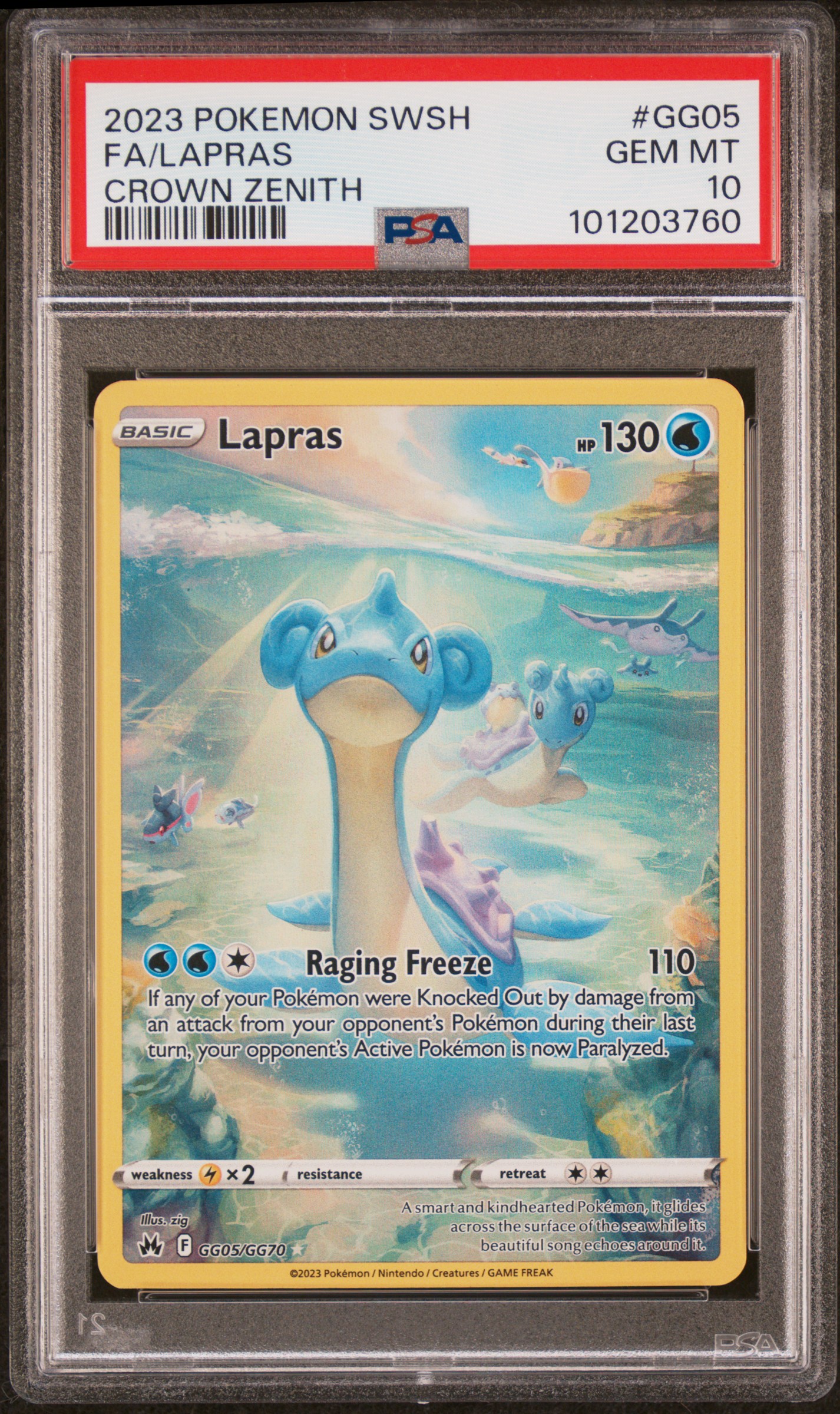 2023 #GG05 Full Art/Lapras PSA 10 Sword and Shield Crown Zenith
