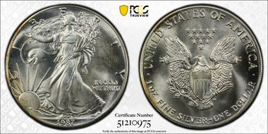 1987 $1 Silver Eagle MS67