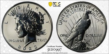 2023-S $1 Peace Dollar Rev PR Two-Coin Reverse Proof Set PR70