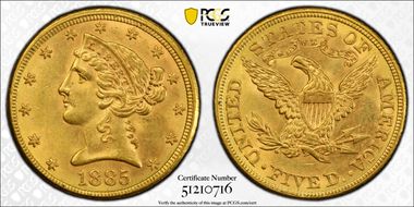 1885 $5 MS62