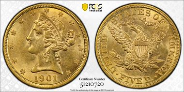 1901 $5 MS62